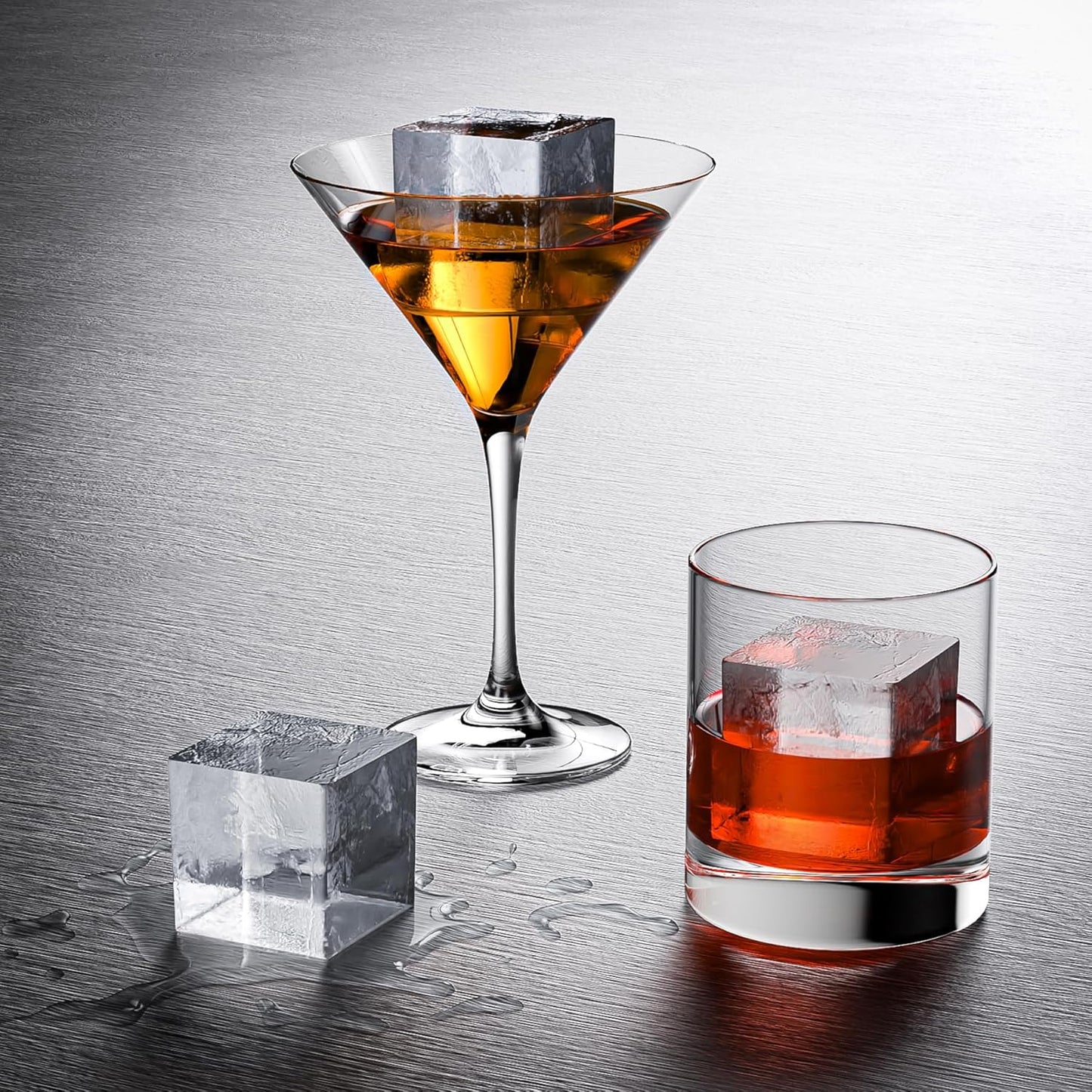 Bangp Large Ice Cube Tray for Whiskey (2 Pack),Metal Reinforced Frame Big Ice Cube Molds,Large Square Ice Cube Trays with lid,Easy Release Ice Trays for making 16 Giant Ice Cubes for Whiskey Cocktails