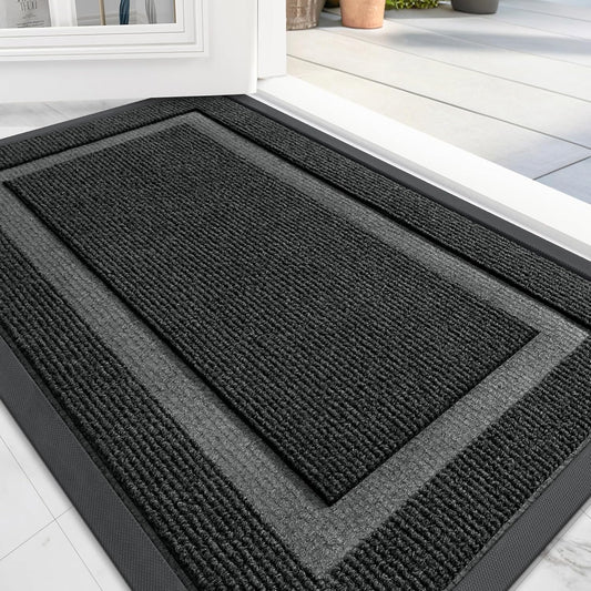 OLANLY Front Door Mat Indoor Outdoor Entrance, Waterproof All-Season, All-Weather Doormat, Sturdy Natural Rubber, Fade Resistant, Low Profile, Easy Clean Patio Porch Entryway Mat, 71x47, Black
