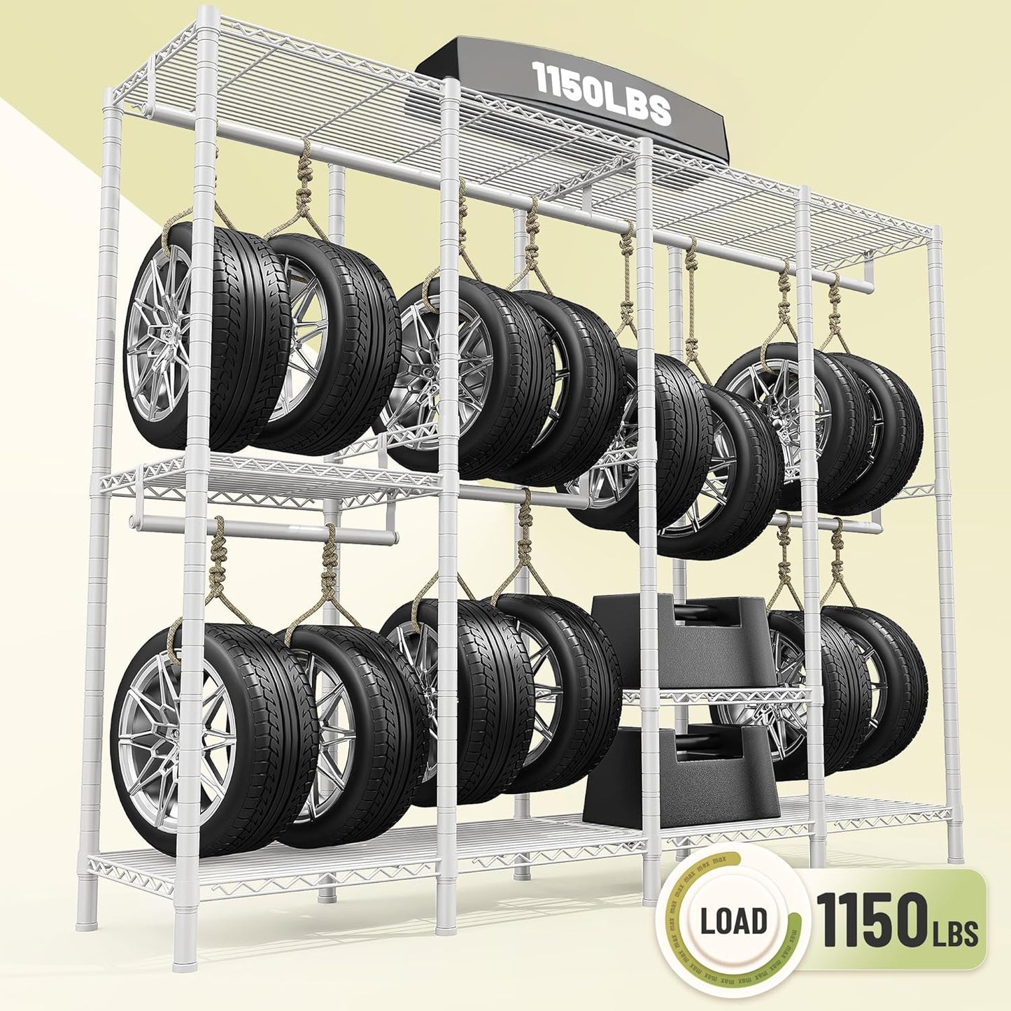 Raybee Heavy Duty Clothes Rack for Hanging Clothes,Clothing Rack with Shelves, Adjustable,76" W x 77" H x 18" D,Max Load 1150lbs,White