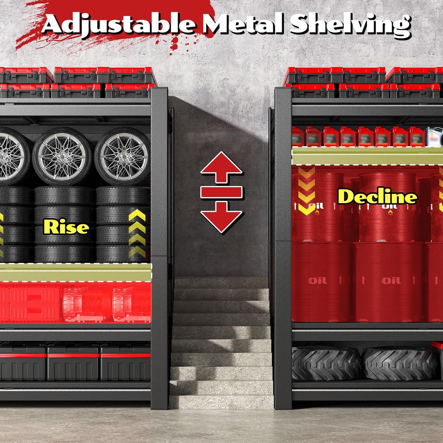 2500LBS Storage Shelves, 60.1" W Garage Shelving Heavy Duty, Adjustable Metal Shelving Unit, Storage Rack for Garage, Basement, Warehouse with Tool-Free Installation, 60.1" W x 24" D x 60.1" H