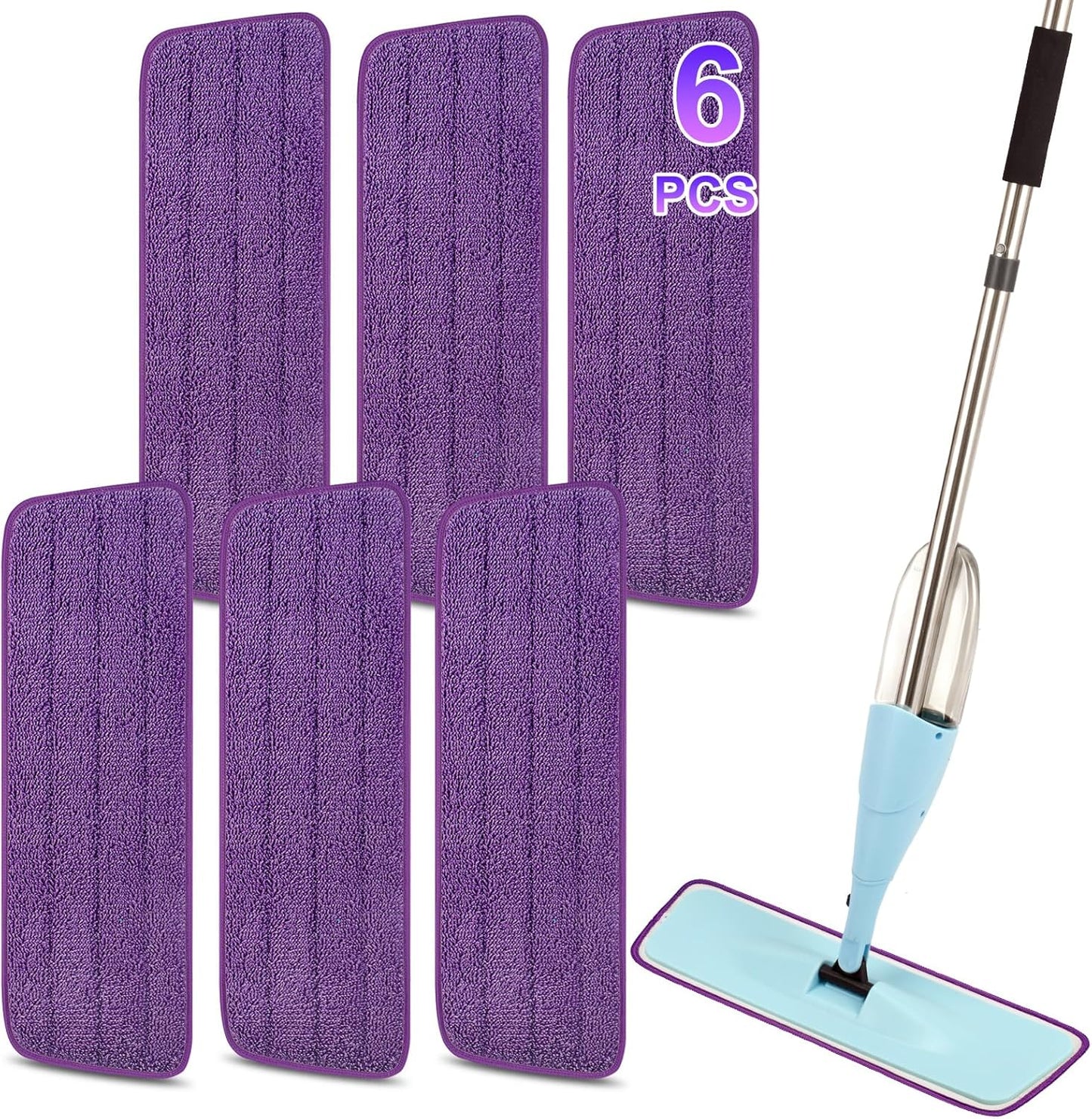 16.5 Inch Reusable Mop Pads Microfiber Spray Mop Replacement Heads for Wet/Dry Mops Compatible with Bona Floor Care System (6 Pack)