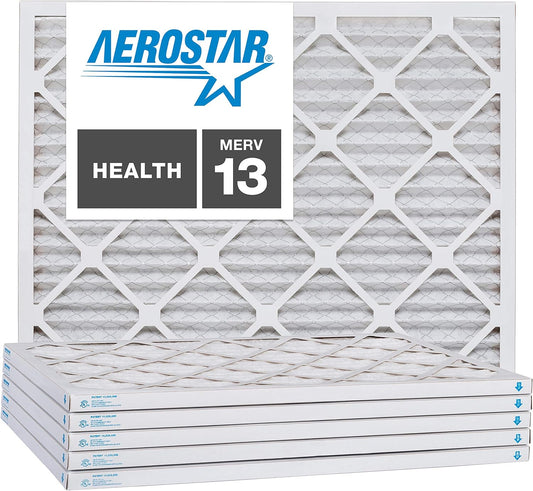 Aerostar 21.5x23.3125x1 MERV 13-6 Count - Pleated Furnace & Air Conditioner Filters - Removes Bacteria, Dust, Cold & Flu Germs, Lint, Mold, Pet Dander, Allergy-Causing Pollen, Smog, Smoke & Viruses