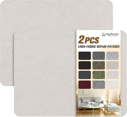 KING MOUNTAIN Fine Linen Repair Patches, Self-Adhesive Fabric, 8X11 Inch 2 PCS, Multi Color, for Linen Sofa and Clothes (Beige)