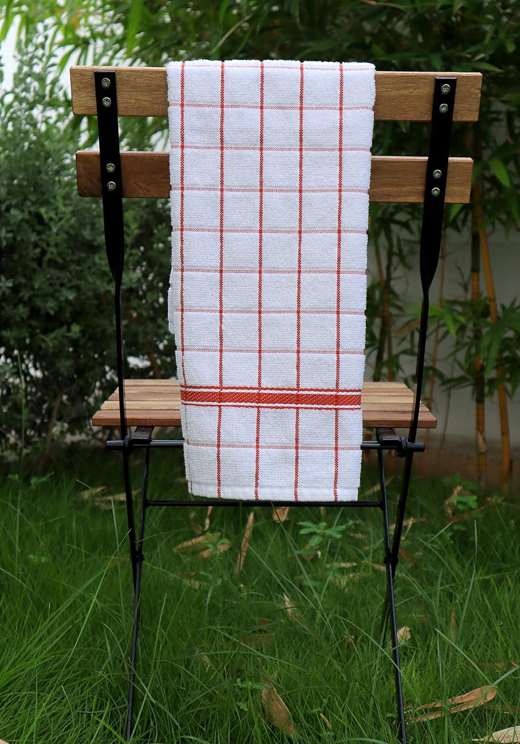 AMOUR INFINI Terry Cotton Kitchen Towels 4-Pack - Large 18 x 28 Inch, Absorbent & Soft Dish Towel with Hanging Loop, Washable Ideal for Cleaning, Drying (Rust)