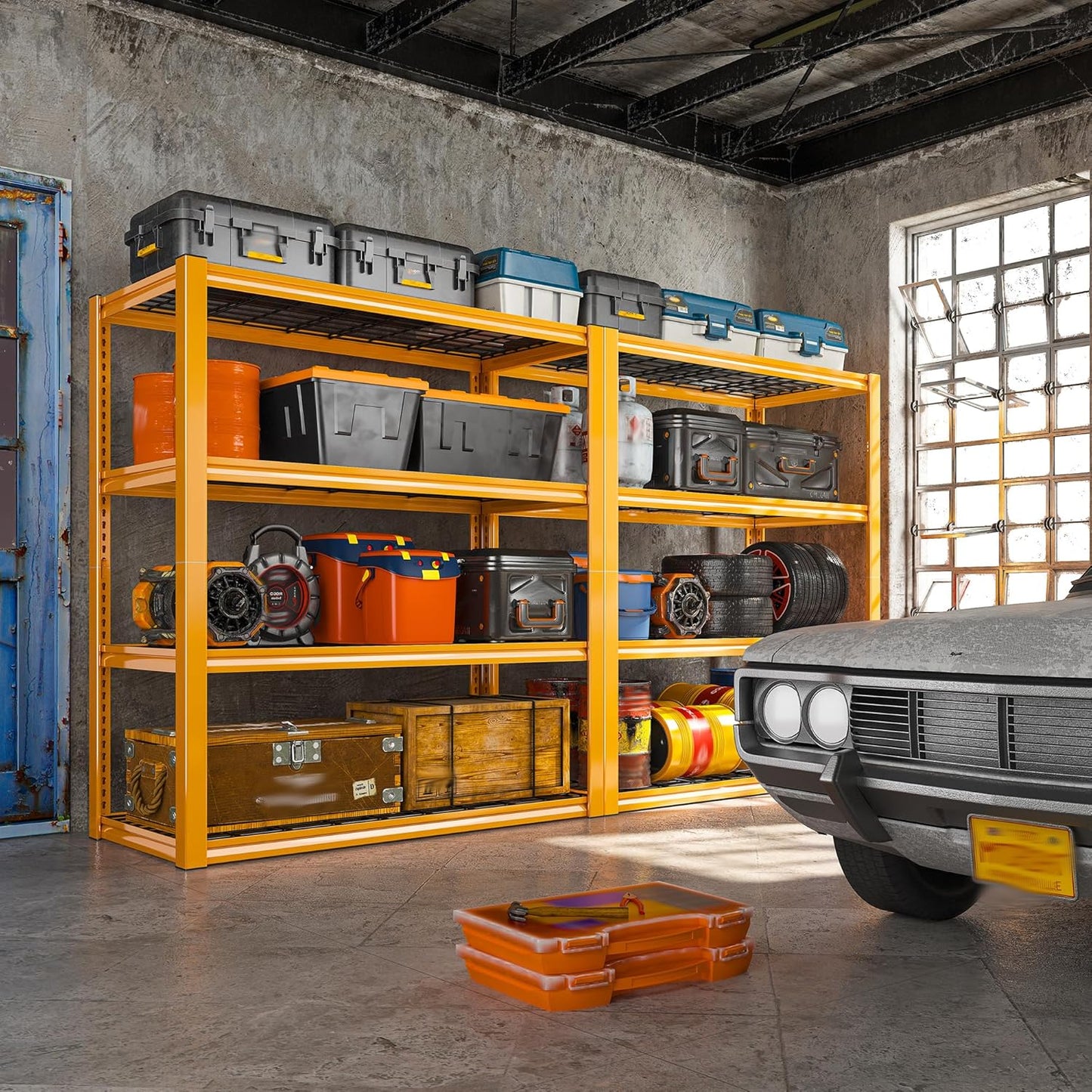 REIBII 40" W Garage Shelving 2240 LBS Storage Shelves Adjustable Heavy Duty Shelving 4 Tier Metal Shelves for Storage for Garage Kitchen Pantry Warehouse Basement 40" W × 19.5" D × 59.5" H, 4 Pack