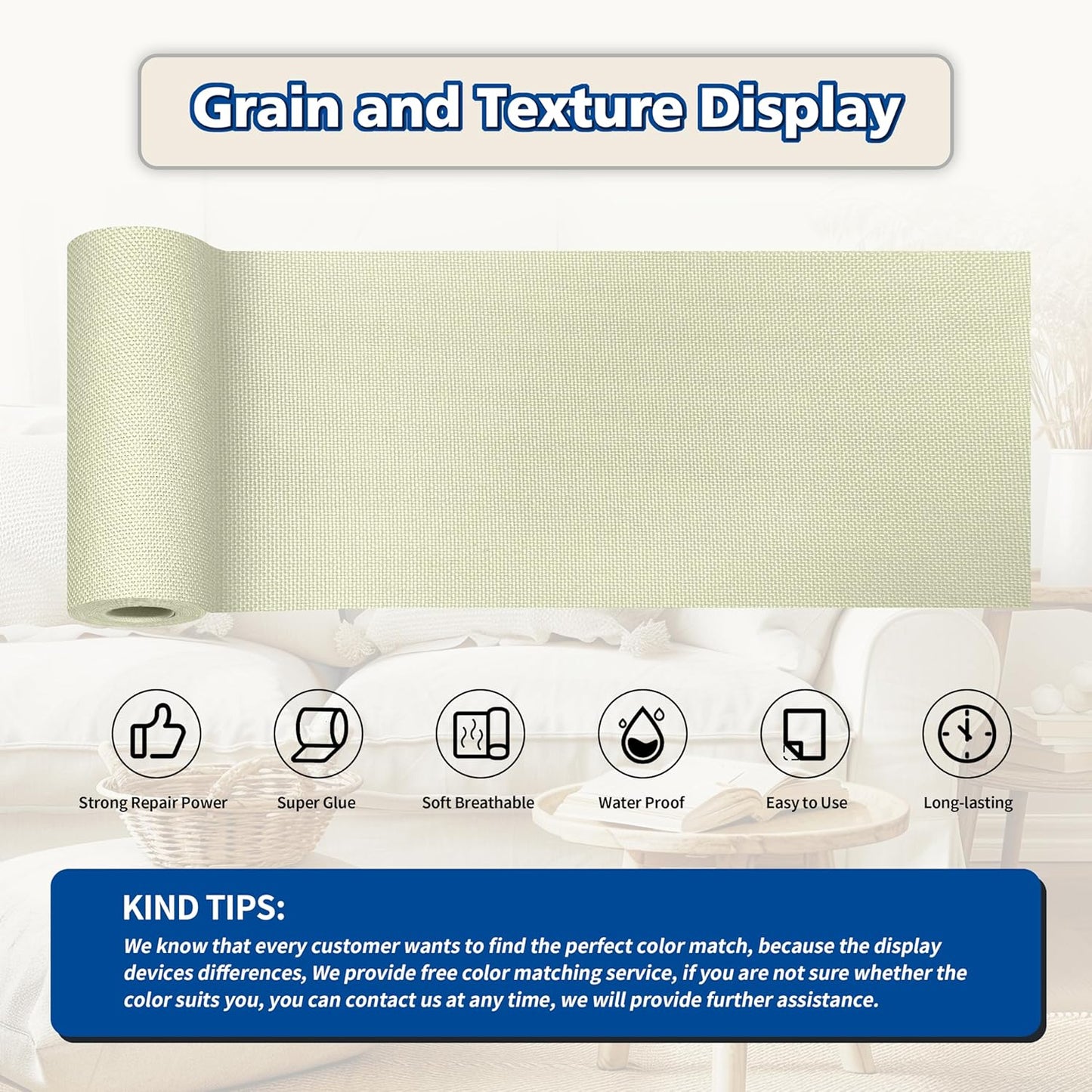 KING MOUNTAIN Linen Repair Patches, Self-Adhesive Fabric Patches, 4 X 63 inch Extra Size, Multi Color, Can be Used for Sofa Repair and Linen Clothes Repair (Beige2.0)