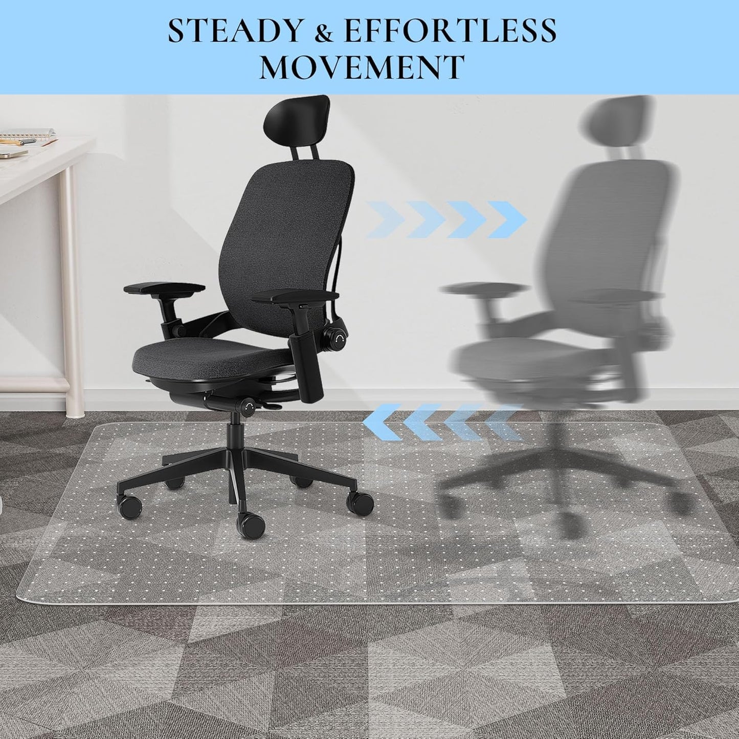 Office Chair Mat for Carpet, 53" x 45" Studded Desk Chair Mat for Low Pile Carpeted Floors, Transparent Carpet Protector Mat for Office Chairs