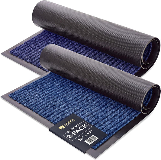 Sierra Concepts Front Door Mat Welcome Floor Mats - Entryway Indoor Outdoor Entrance Dog Doormat, Patio, Porch, Muddy Shoe, Inside Outside Low Profile, 30x17 inches, 2-Pack Blue