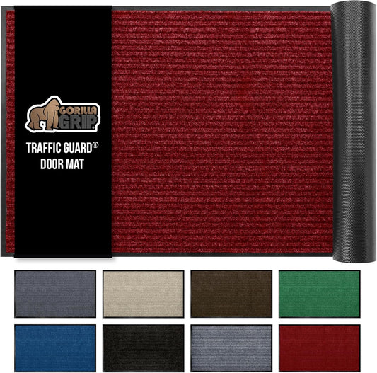 GORILLA GRIP Traffic Guard Door Mat, 47x35, Heavy Duty Welcome Mats, Commercial Office Space Doormat, Waterproof, Fade Resistant, Strong Rubber Backing, Low Profile, Shoe and Boot Scraper, Red