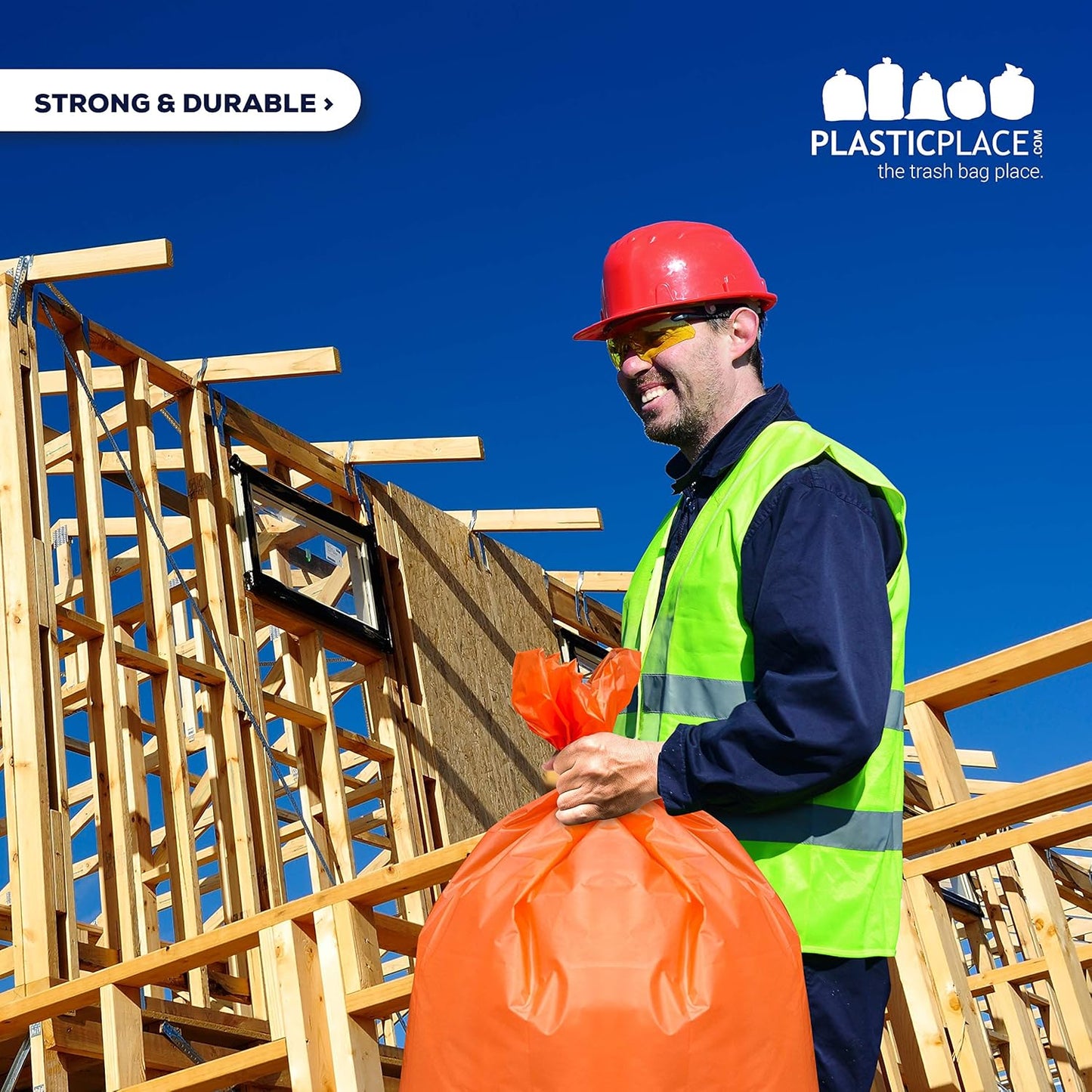 Plasticplace 42 Gallon Trash Bags |3.0 Mil | Orange Heavy Duty Contractor Trash Bags | 33" x 48", 50 Count (Pack of 1)