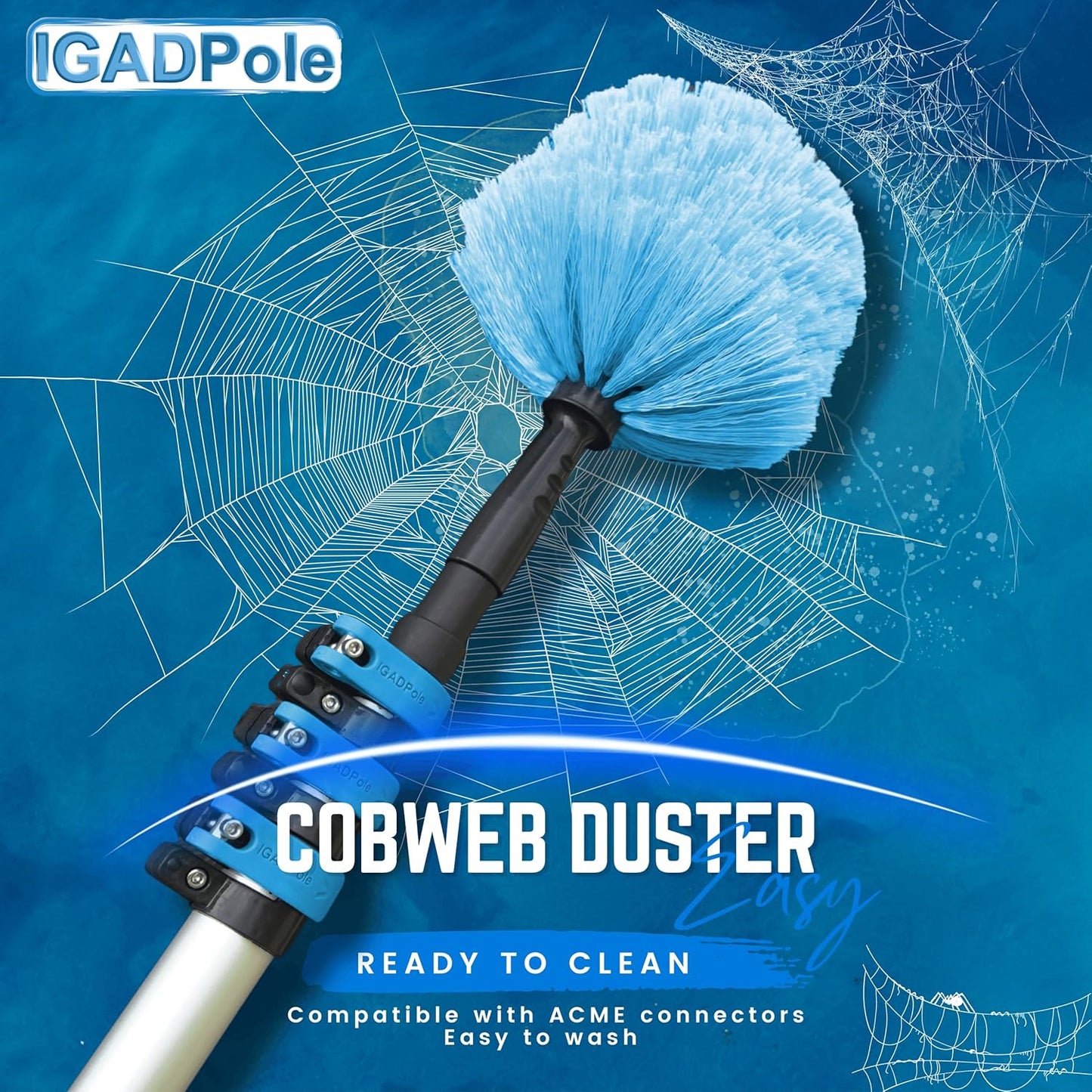 23ft IGADPole Washing Kit: Water-fed Brush, Cobweb Duster and 10” Squeegee and Soap Dispenser, with 4-Stage Telescoping Pole 5-17ft Pole