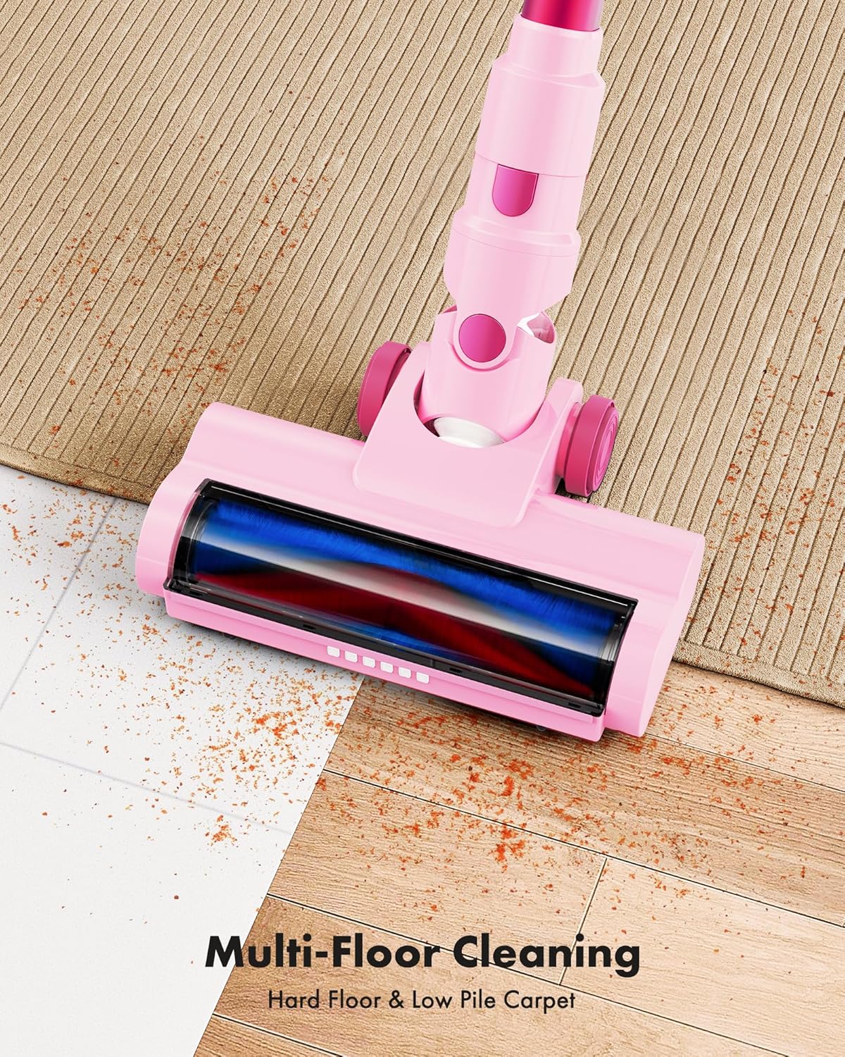 Trucozie Cordless Vacuum Cleaner, 8-in-1 Lightweight Stick Vacuum with 45mins Runtime, Powerful Suction, Rechargeable Cordless Vacuum for Carpet, Tile, Pet Hair, Hardwood Floors, Pink