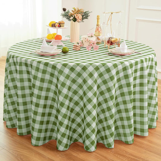 Waterproof Plaid Tablecloth Fabric - Round 120 Inch Classic Gingham Checker Table Cloth for Indoor/Outdoor Use - Buffalo Table Cover for Picnics, BBQs, and Parties