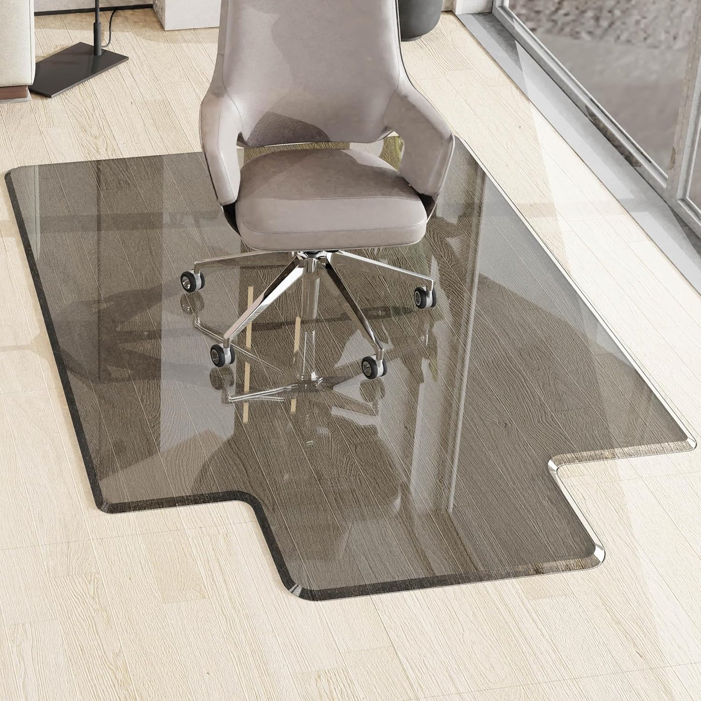 Beveled Edge Irregular Office Chair Mat with Lip for Carpet or Hardwood Floor Crystal Gray 36" x 48" Smooth Glide and Easy Roll On/Off, Heavy Duty and Non-Slip Floor Chair Mat with Lip