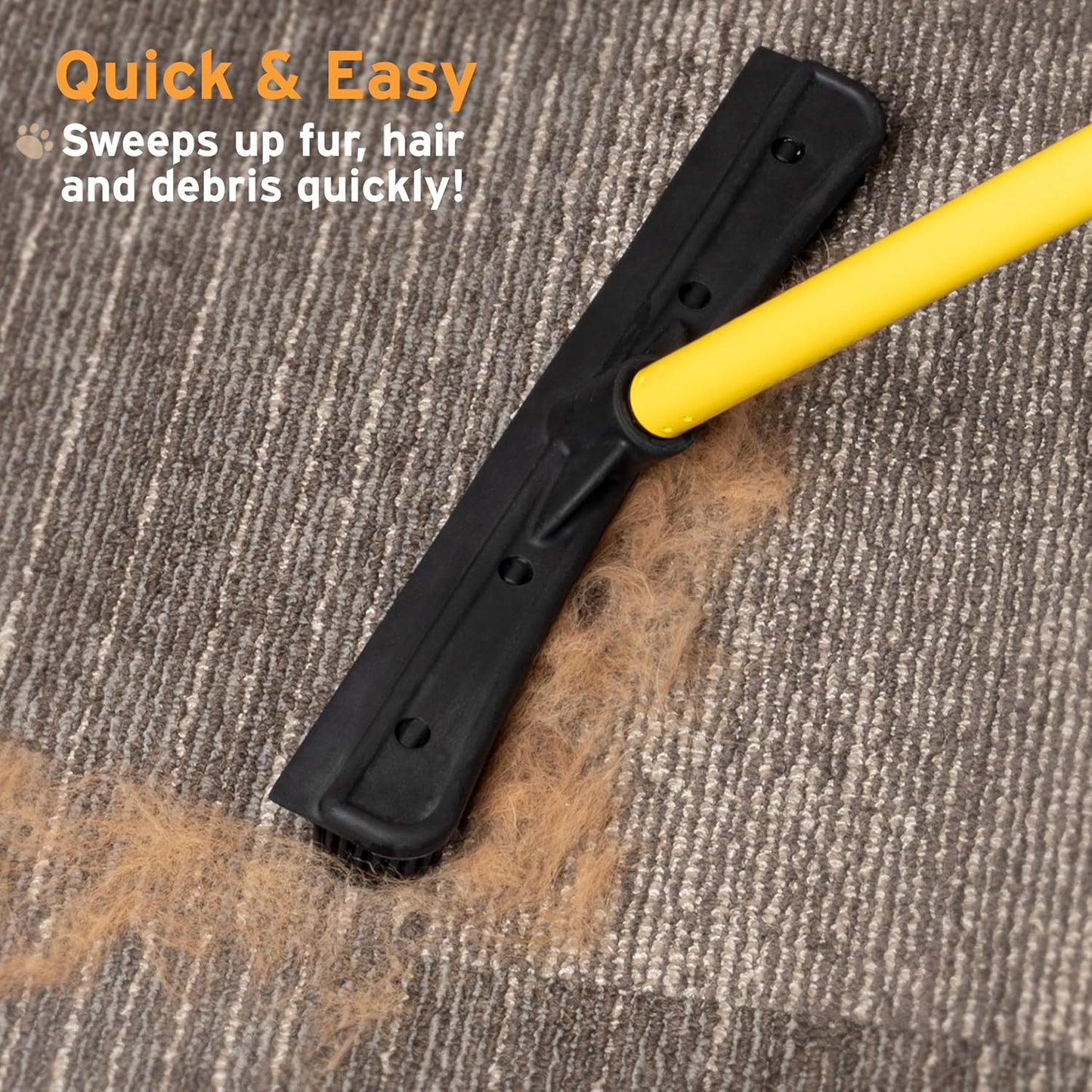 FURemover Original Plus Pet Hair Rubber Broom with Squeegee, with 61" Telescopic Handle for Carpet, Tile and Hardwood