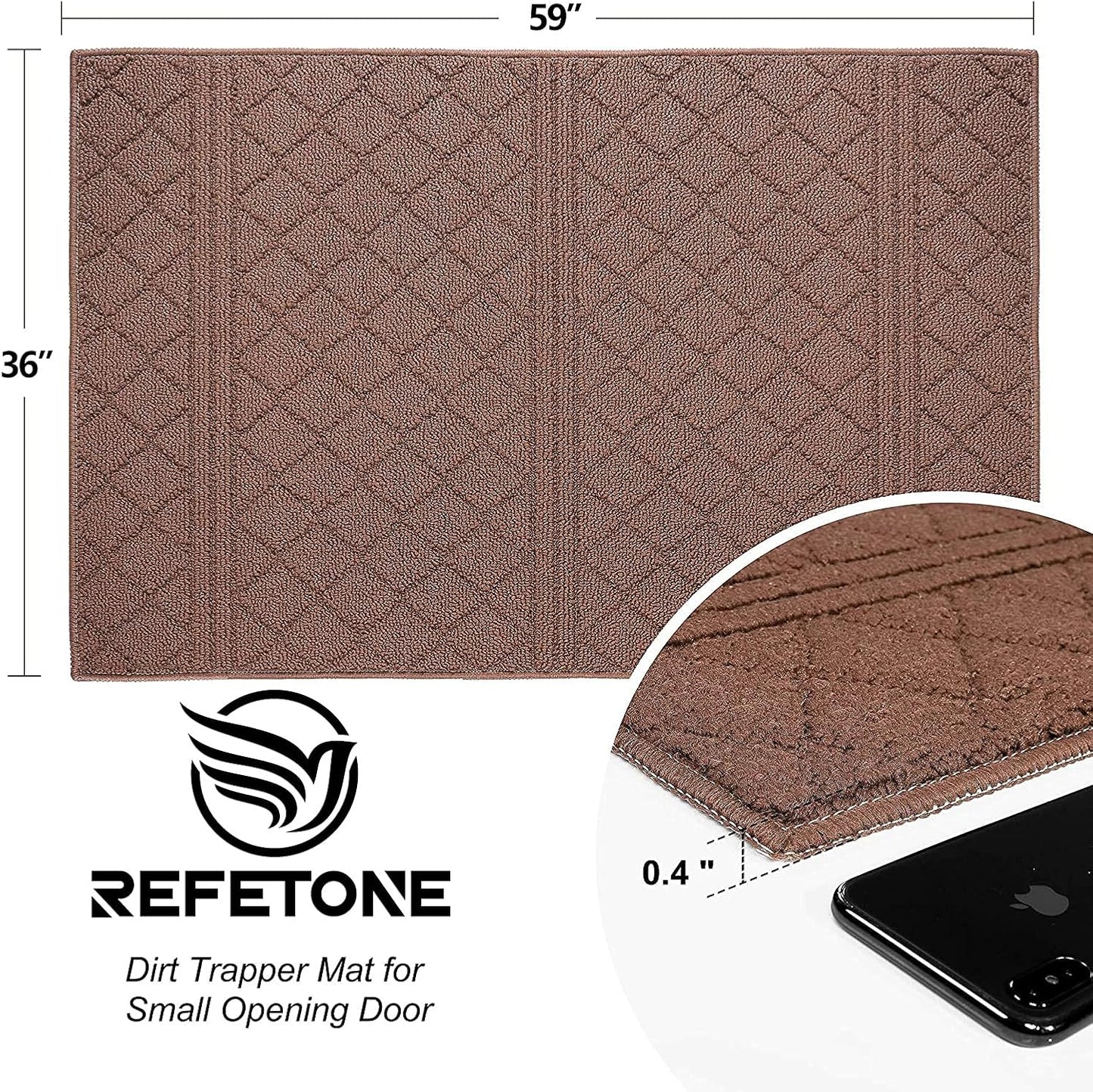 REFETONE Indoor Doormat, Front Back Door Mat 20"x32" Absorbent Rubber Backing Non Slip Door Mats, Low-Profile Resist Dirt Rugs, Machine Washable Door Rug Inside Floor Mat for Entryway, Chocolate