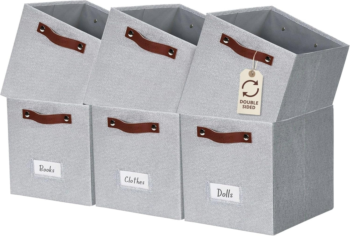 DECOMOMO Storage Bins, Cube Storage Bin with Labels, Fabric Storage Cubes for Shelves (11" / 6pcs, Light Texture Grey)