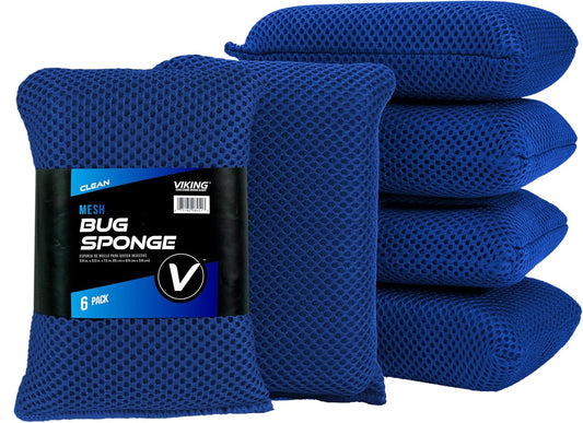 VIKING Mesh Bug Sponge, Car Wash Sponge for Cleaning Bugs and Tar, Royal Blue, 4 inch by 6 inch, 6 Pack