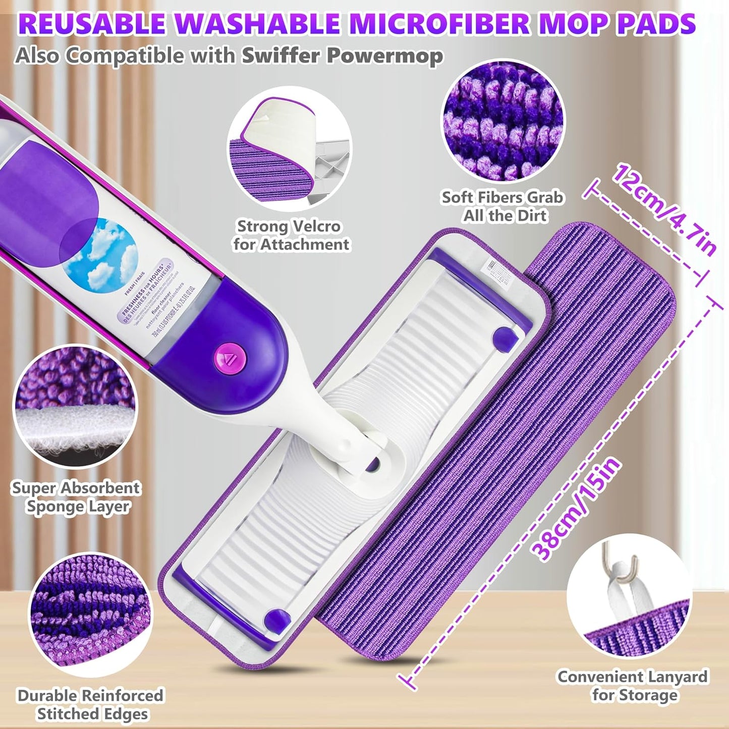 Microfiber Spray Mops for Floor Cleaning - SEVENMAX Dry Wet Floor Mop with Sprayer 3 Washable Pads fit Swiffer Powermop for Hardwood Laminate Tile Wood Vinyl Ceramic Home Kitchen Cleaning