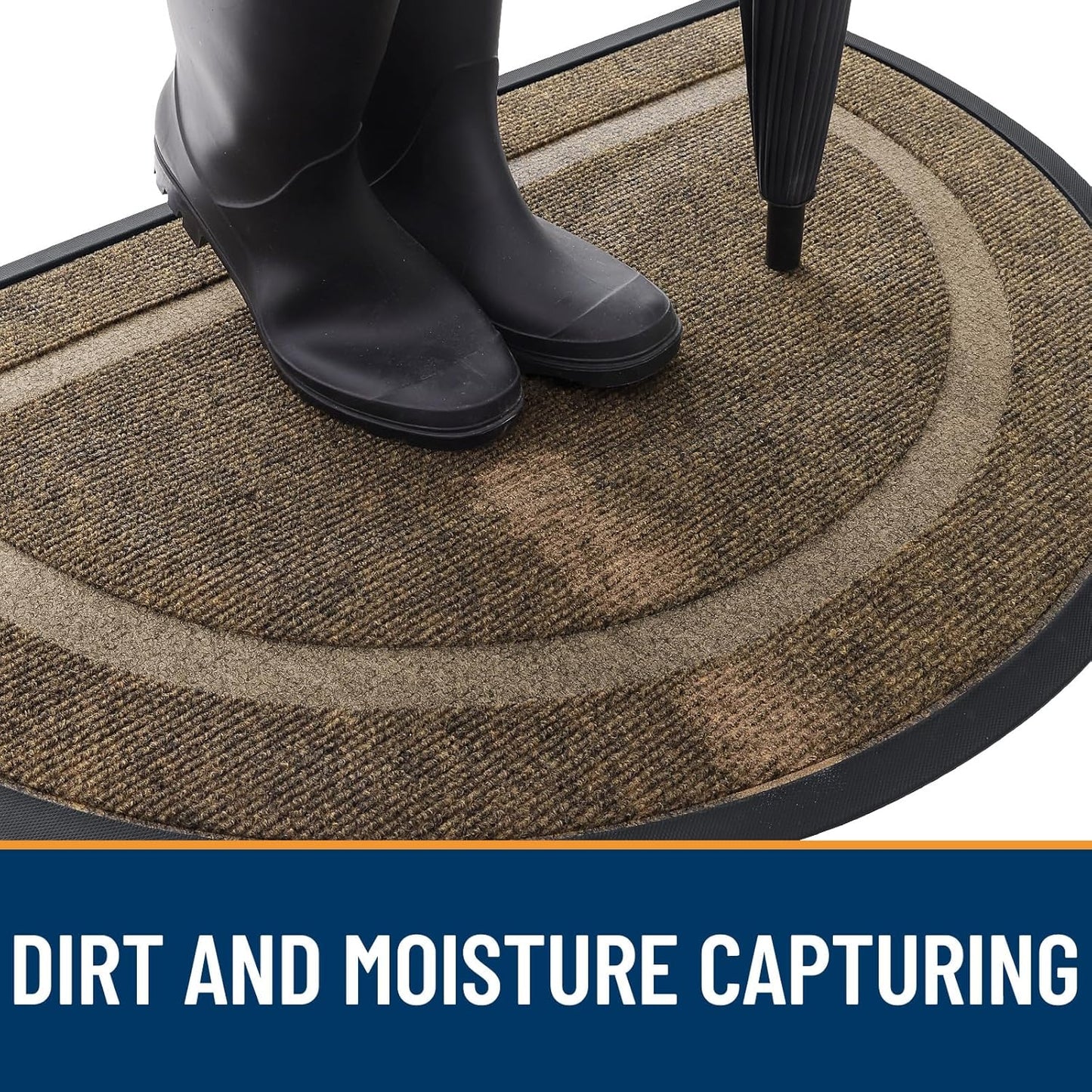 OLANLY Half Circle Door Mat Indoor Outdoor Entrance Welcome, Waterproof All-Season, All-Weather Doormat, Sturdy Natural Rubber, Low Profile, Easy Clean Patio Porch Entryway Mat, 59x35, Brown