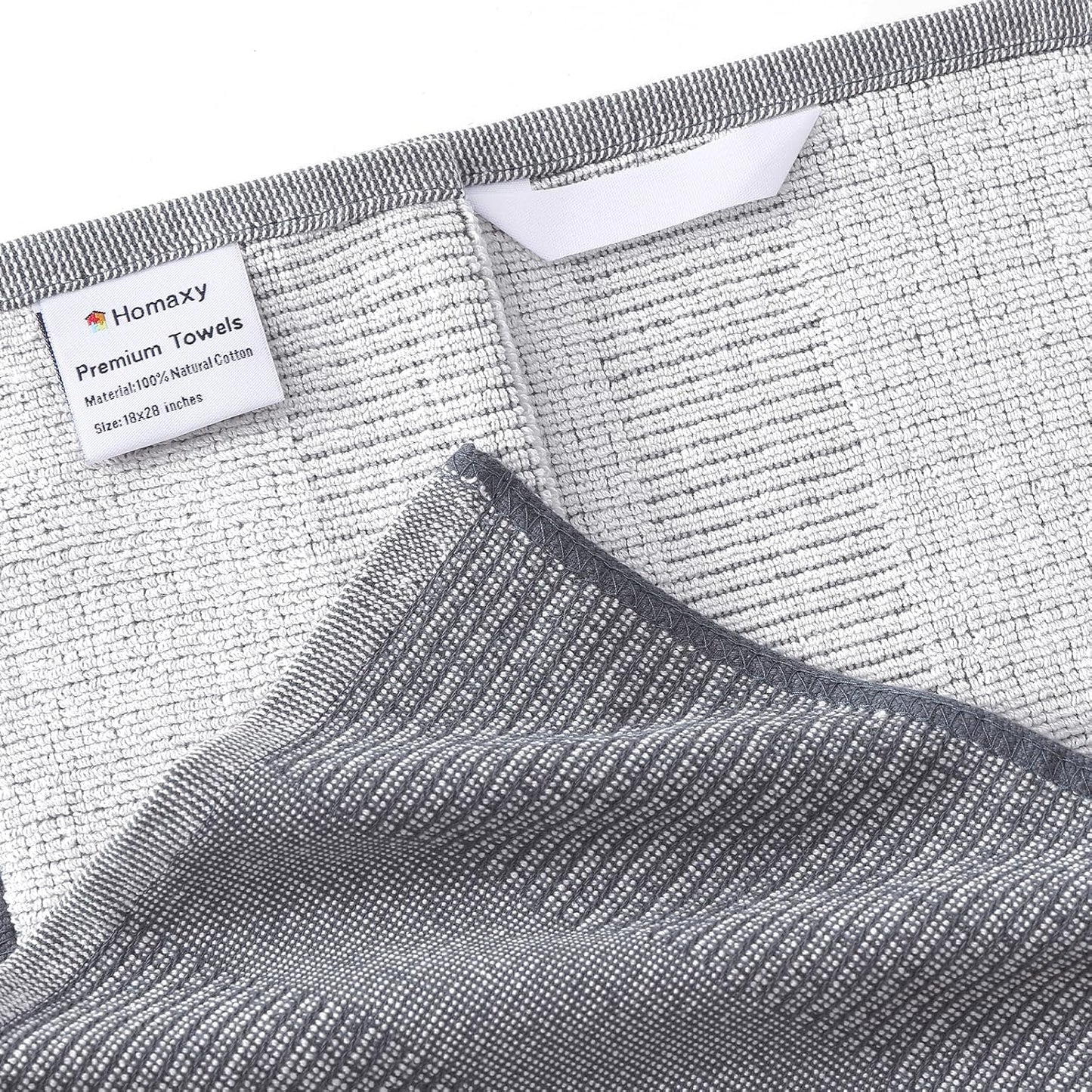 Homaxy Premium Kitchen Towels(18”x 28”, 12 Pack), Large Cotton Kitchen Hand Towels, Flat and Terry Dish Towels, 380 GSM Highly Absorbent Tea Towel Set with Hanging Loop, Grey/Khaki/Black