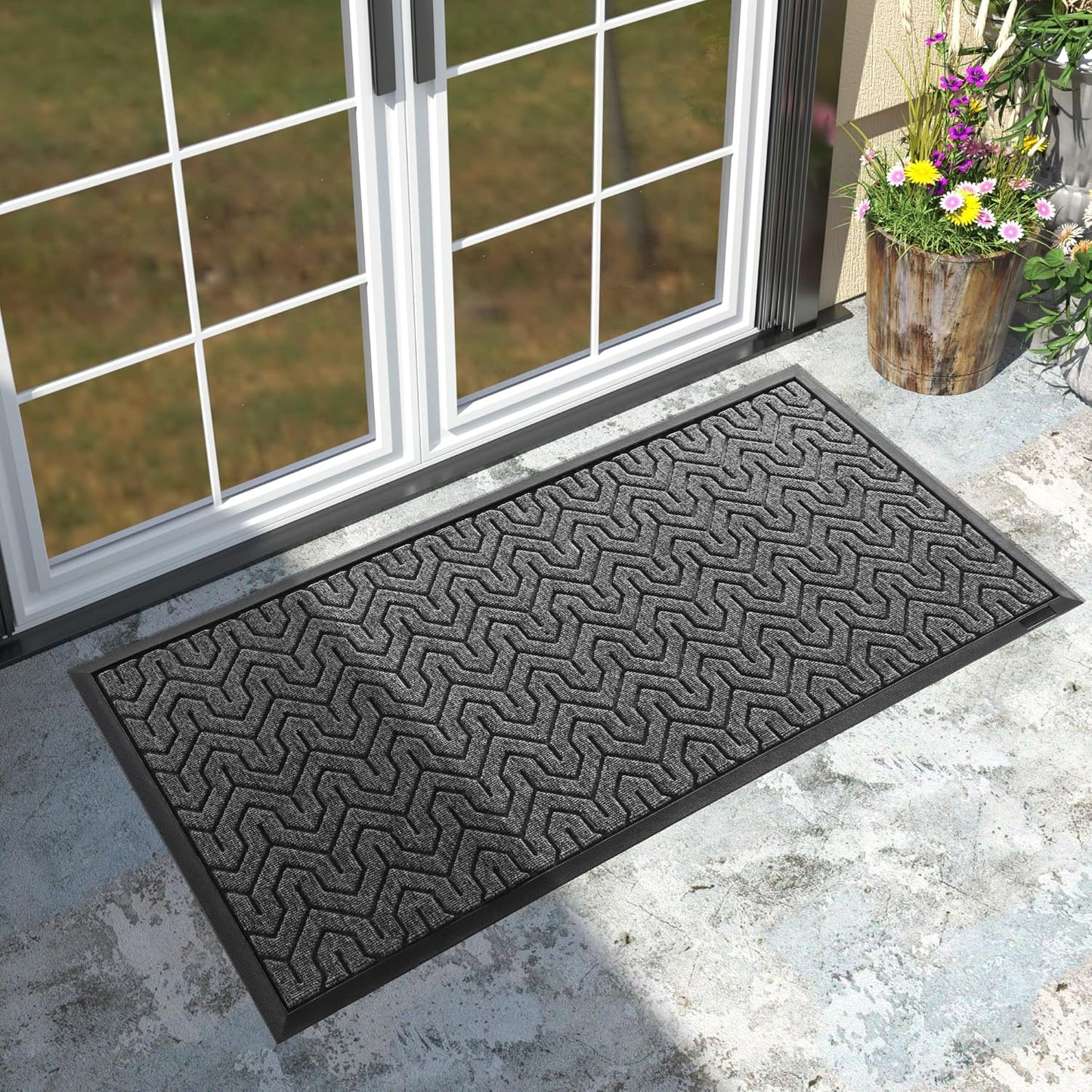 Yimobra Large Door Mat Outside Entrance 47x24, Waterproof Heavy Duty Outdoor Mats for Front Door, Non Slip Rubber Entry Mat for Garage Patio, Easy Clean, Mix Grey