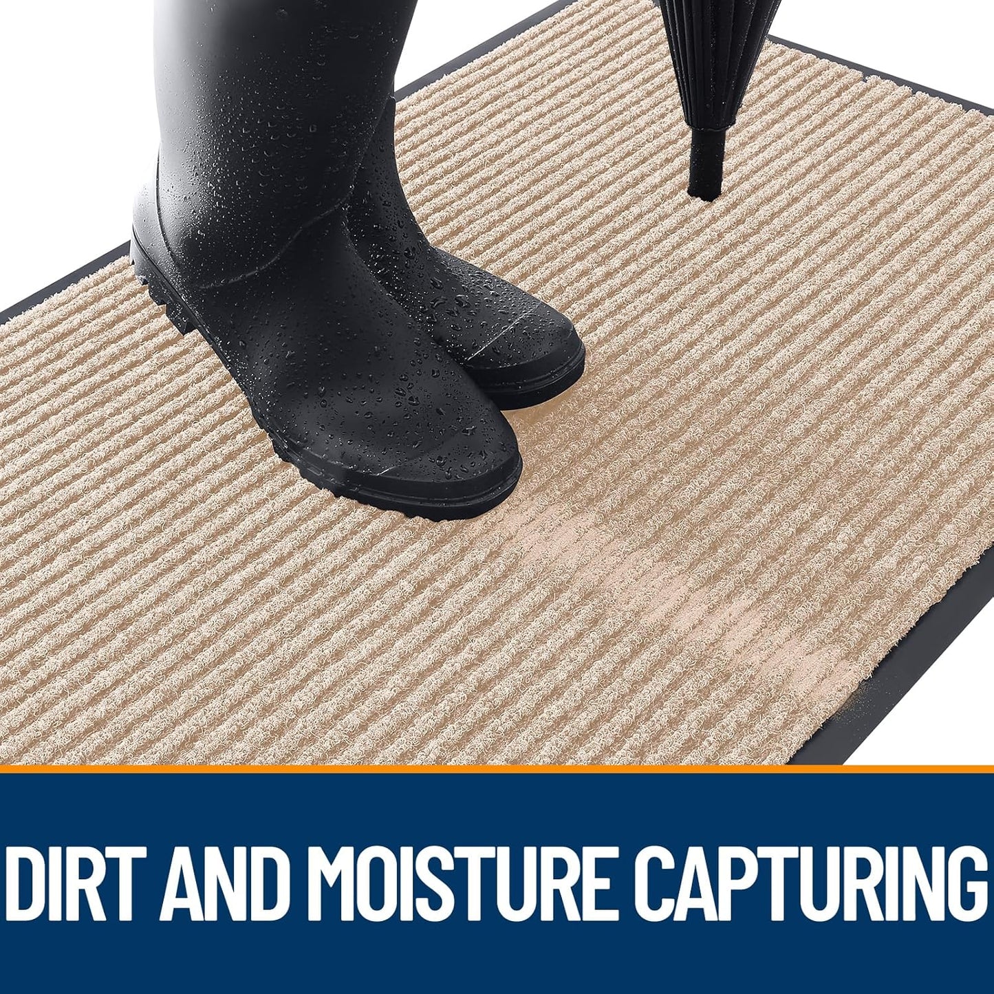 OLANLY Front Door Mat Indoor Outdoor Entrance, Waterproof Heavy Duty Doormat, Fade Resistant, Low Profile, Easy Clean Patio Porch Welcome Floor Mats for Entry, 33x21, Beige