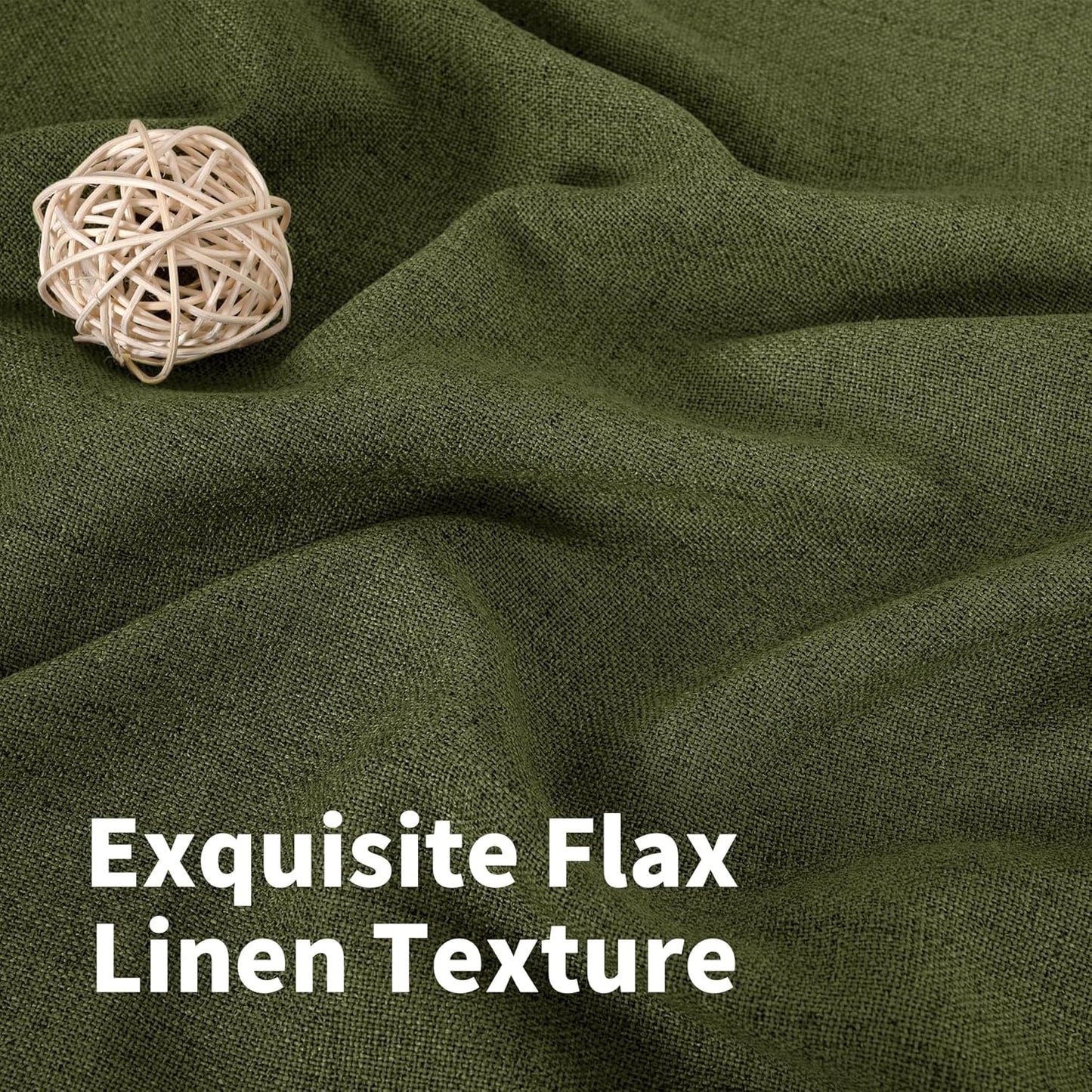 YoungsTex Olive Green Linen Curtains for Living Room 84 Inch Length, Semi Sheer Drapes with Rod Pocket Back Tab Light Filtering Window Treatments for Bedroom Farmhouse, 2 Panels, 52 X 84 Inch