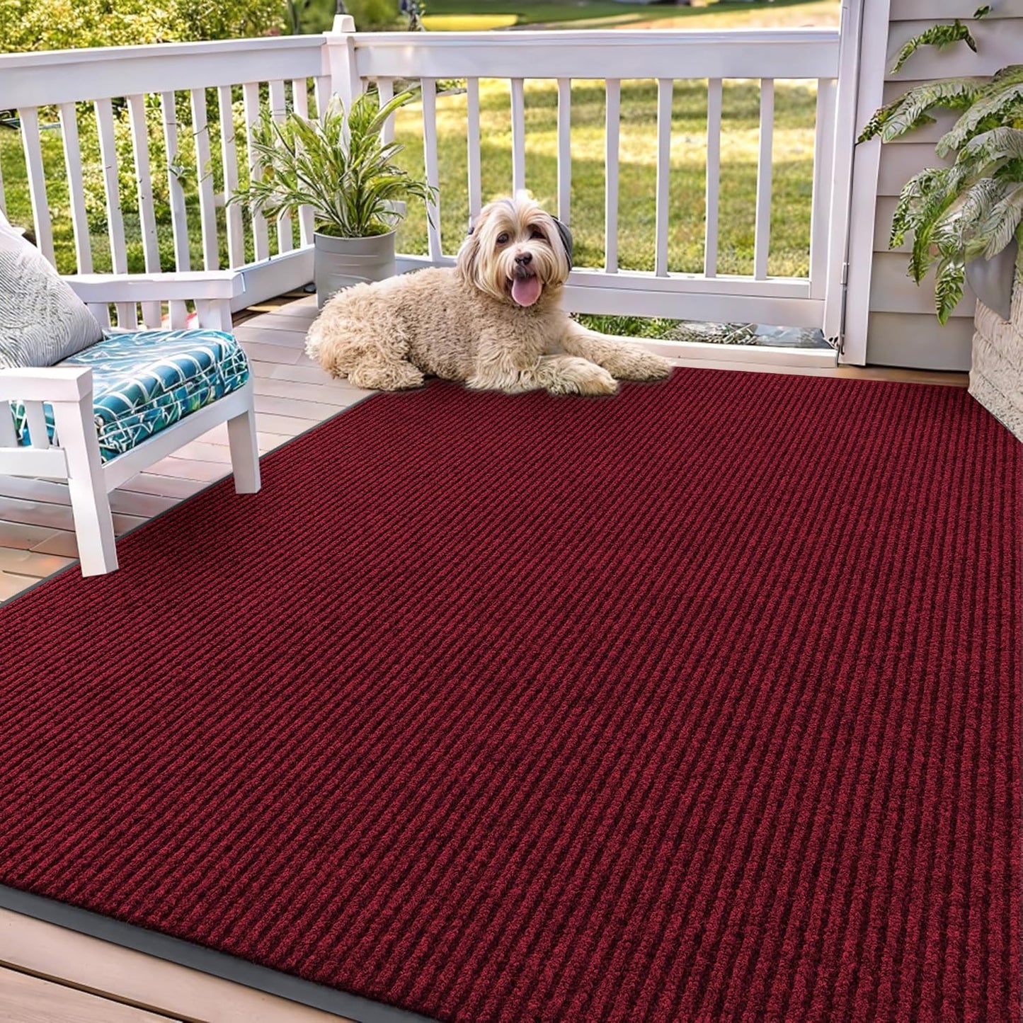 OLANLY Front Door Mat Indoor Outdoor Entrance, Waterproof Heavy Duty Doormat, Fade Resistant, Low Profile, Easy Clean Patio Porch Welcome Floor Mats for Entry, 71x47, Wine Red