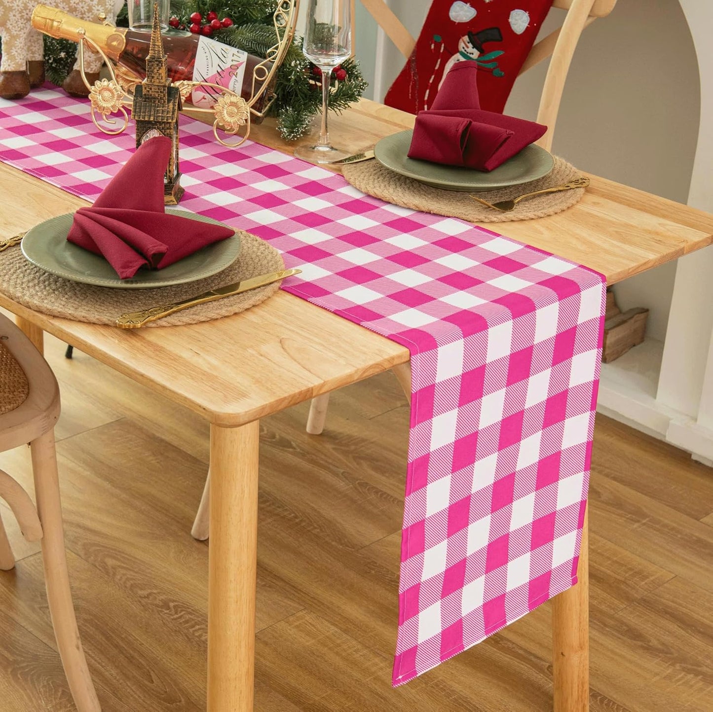 Waterproof Checkered Tablecloth Runner Fabric - Rectangle 12x108 Inch Classic Gingham Buffalo Plaid Table Cloth for Indoor/Outdoor Use - Table Cover for Kitchen, BBQs, and Parties