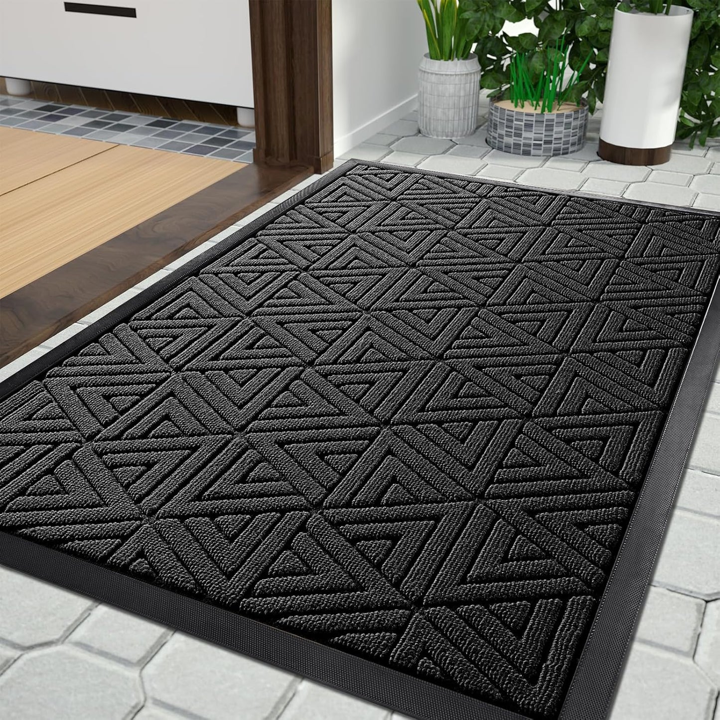Yimobra Large Door Mat 36x24, All-Weather Waterproof Non-Slip Welcome Matt Outdoor, Heavy Duty Non Slip Doormat for Entryway for Patio and Garage Indoor, Easy Clean, Black