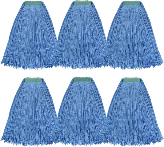 Matthew Cleaning 24oz 6Pack Cotton Floor Mop,Cotton Looped-Open String Heavy Duty String Refills, Universal Headband Blend Refill,Mop Head Replacement for Home, Industrial and Commercial Use(Blue)