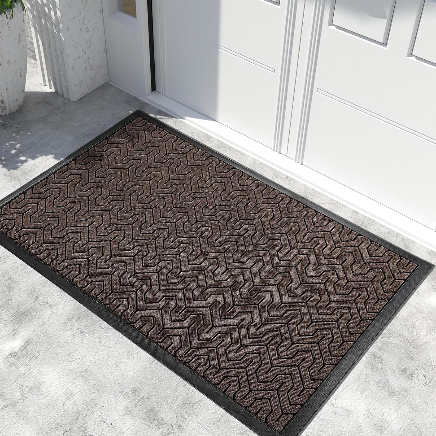Yimobra Extra Large Door Mat Outside Entrance 60x32, Waterproof Heavy Duty Outdoor Mats for Front Door, Non Slip Rubber Entry Mat for Garage Patio, Easy Clean, Brown