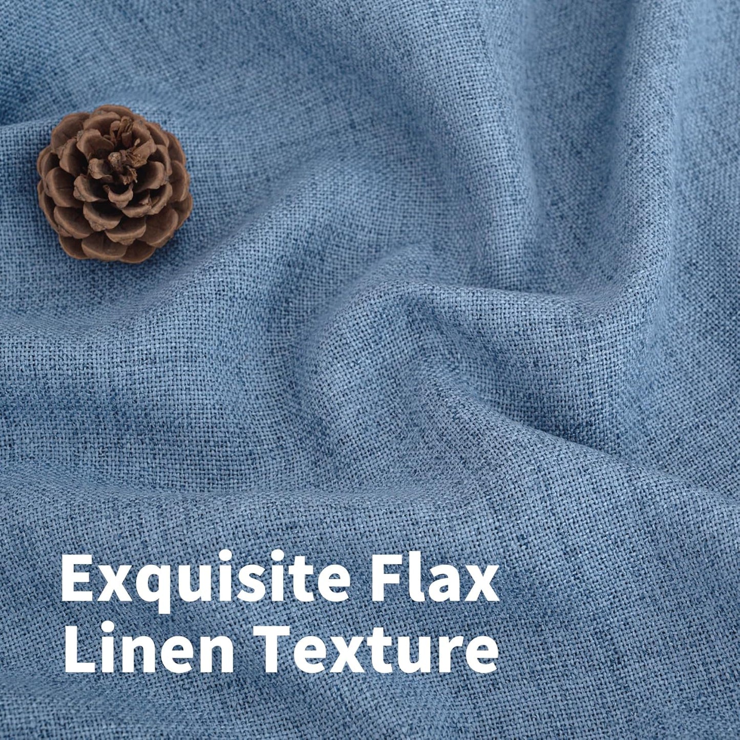 YoungsTex Denim Blue Linen Semi Sheer Curtains 84 Inches Long for Living Room 2 Panels, Light Filtering Drapes with Rod Pocket Back Tab Privacy for Bedroom Dining Room Office, 52 x 84 Inch