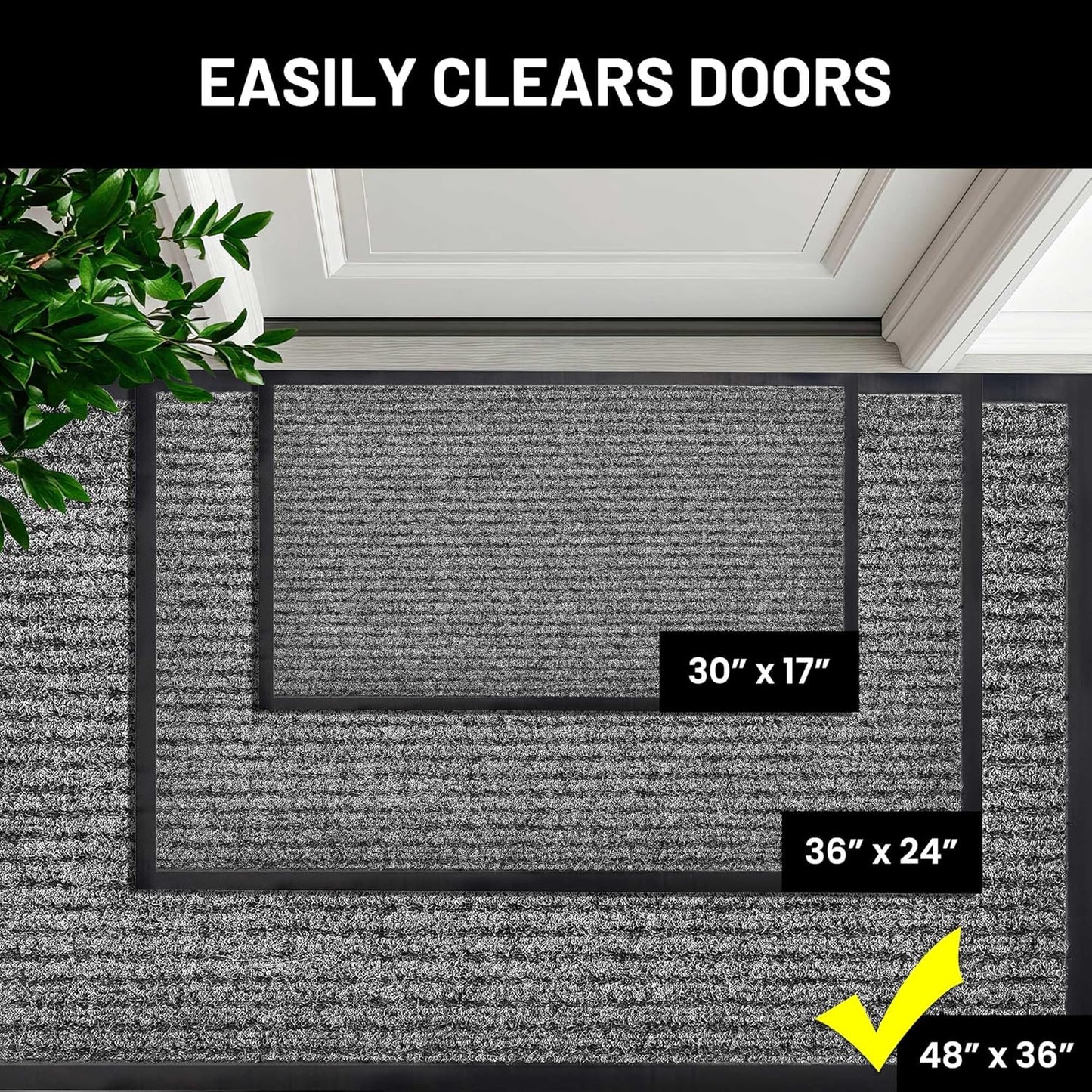 Sierra Concepts Front Door Mat X-Large Welcome Floor Mats - Entryway Indoor Outdoor Entrance Doormat, Patio, Porch, Muddy Dog Shoe, Inside Outside Low Profile 48x36in, 2-Pack Battleship Gray