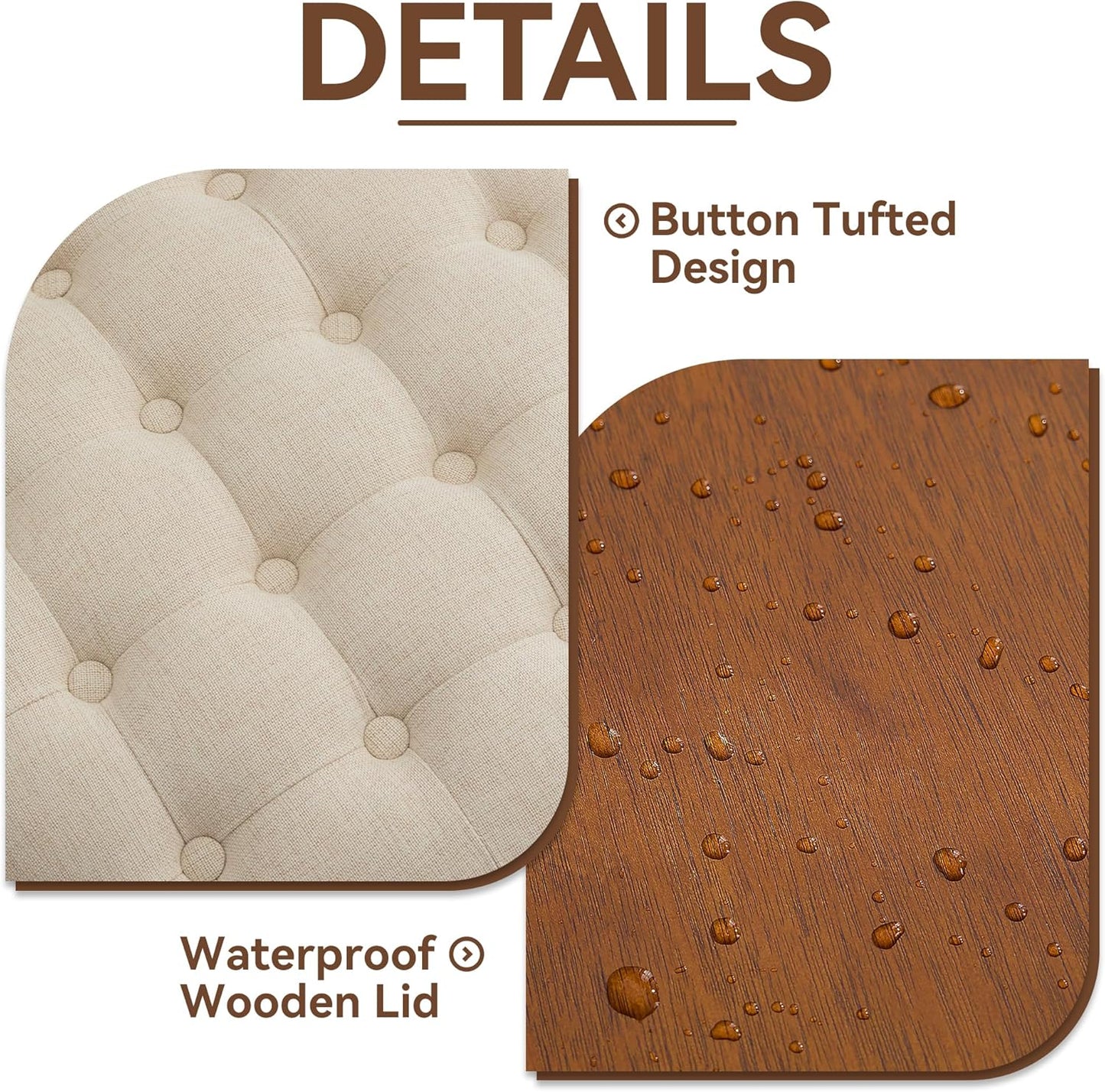 24Inch Round Storage Ottoman with Tray, Modern Tufted Fabric Circle Coffee Table with Storage, Upholstered Ottoman with Removable Top for Living Room, Bedroom, Khaki