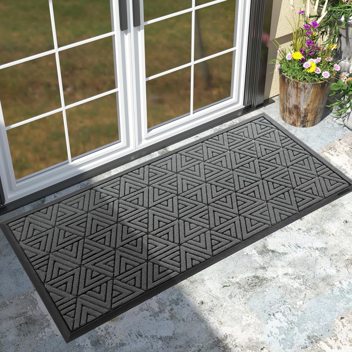 Yimobra Large Door Mat 47x24, All-Weather Waterproof Non-Slip Welcome Matt Outdoor, Heavy Duty Non Slip Doormat for Entryway for Patio and Garage Indoor, Easy Clean, Grey