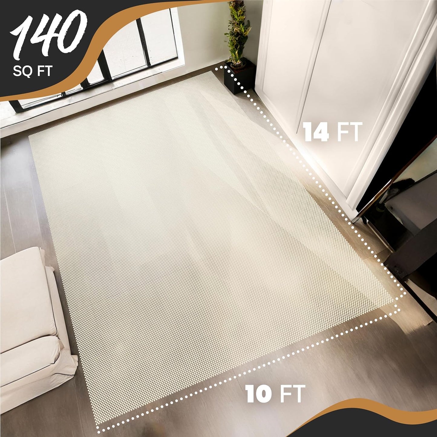Nevlers 10'x14' White Non Slip Rug Pad | PVC Anti Skid Rug Gripper for Hardwood Floors & Other Surfaces | Open Weave Rug Stoppers to Prevent Sliding | Customizable Non Slip Rug Grippers Carpet Pad
