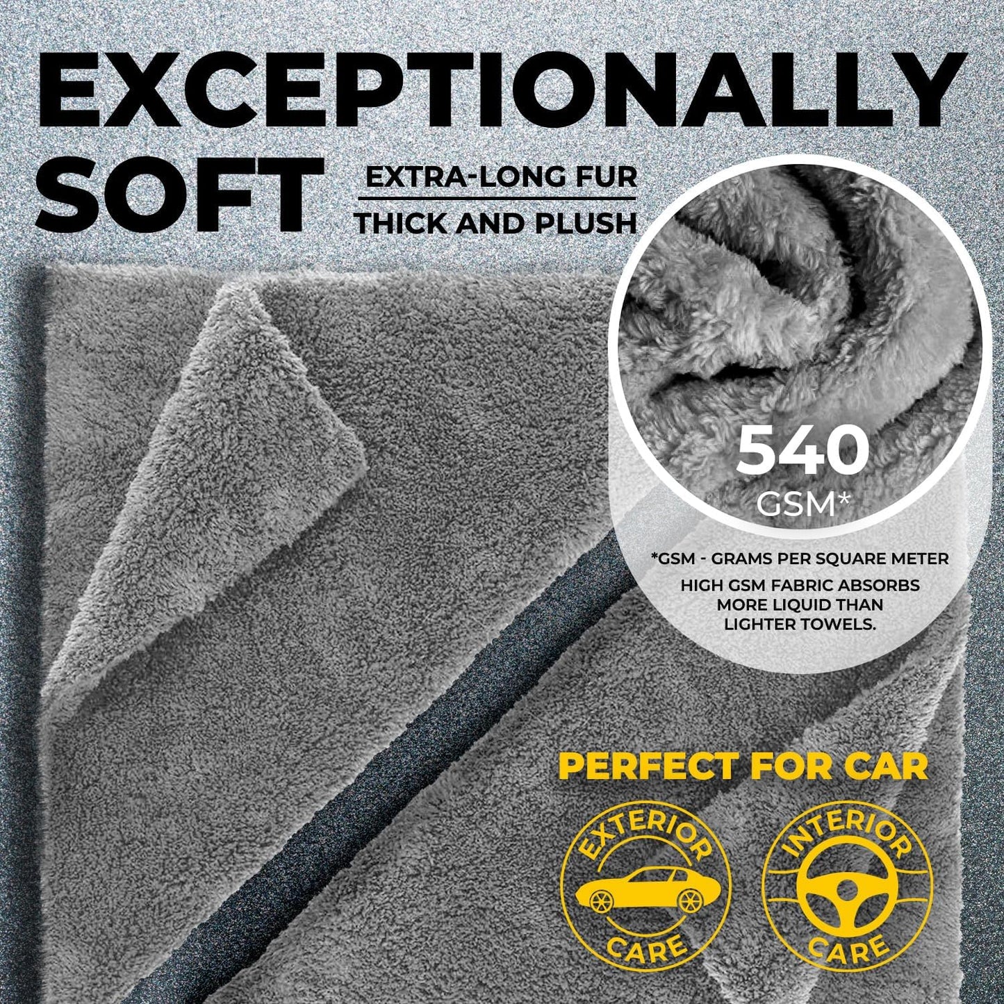 Edgeless Microfiber Towels for Cars – 6pk (12”x12”) - 540 GSM - Super Soft Detailing & Buffing – Scratch-Free & Absorbent Microfiber Cleaning Cloths for Car Polishing