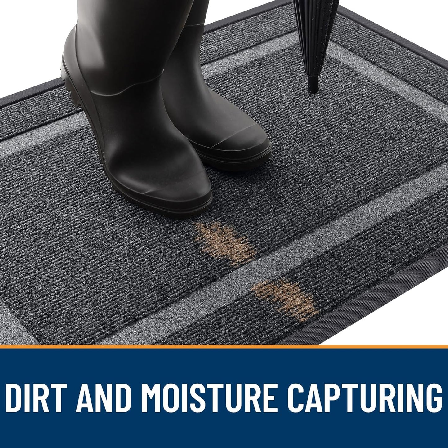 OLANLY Front Door Mat Indoor Outdoor Entrance, Waterproof All-Season, All-Weather Doormat, Sturdy Natural Rubber, Fade Resistant, Low Profile, Easy Clean Patio Porch Entryway Mat, 59x20, Grey