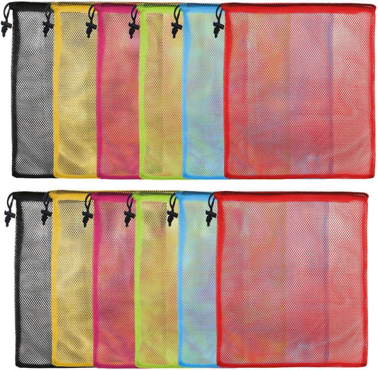 iMucci 12Pcs Mesh Bag 13"X15.5" Drawstring Gym Bag Nylon Mesh Drawstring Bag with Cord Lock Closure for Collecting Toys Travel Sports