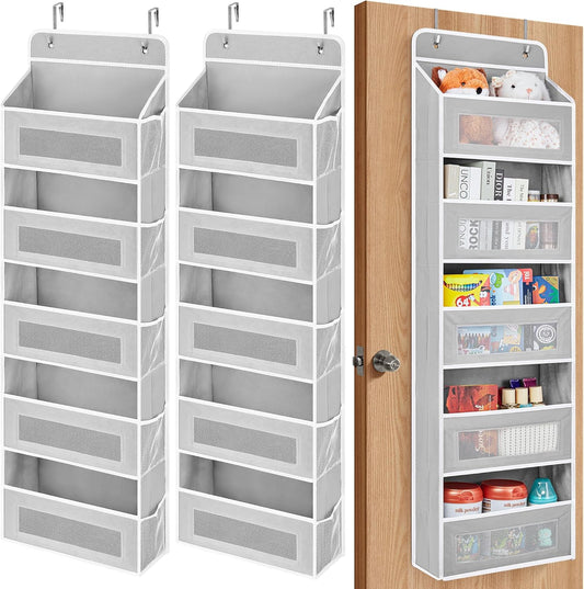 JARLINK 2 Pack Over The Door Organizer, 5 Shelf Door Hanging Organizer with 5 Large Pockets, 44 lbs Weight Capacity Hanging Storage for Bathroom, Bedroom, Nursery, RV, Pantry (Light Grey)