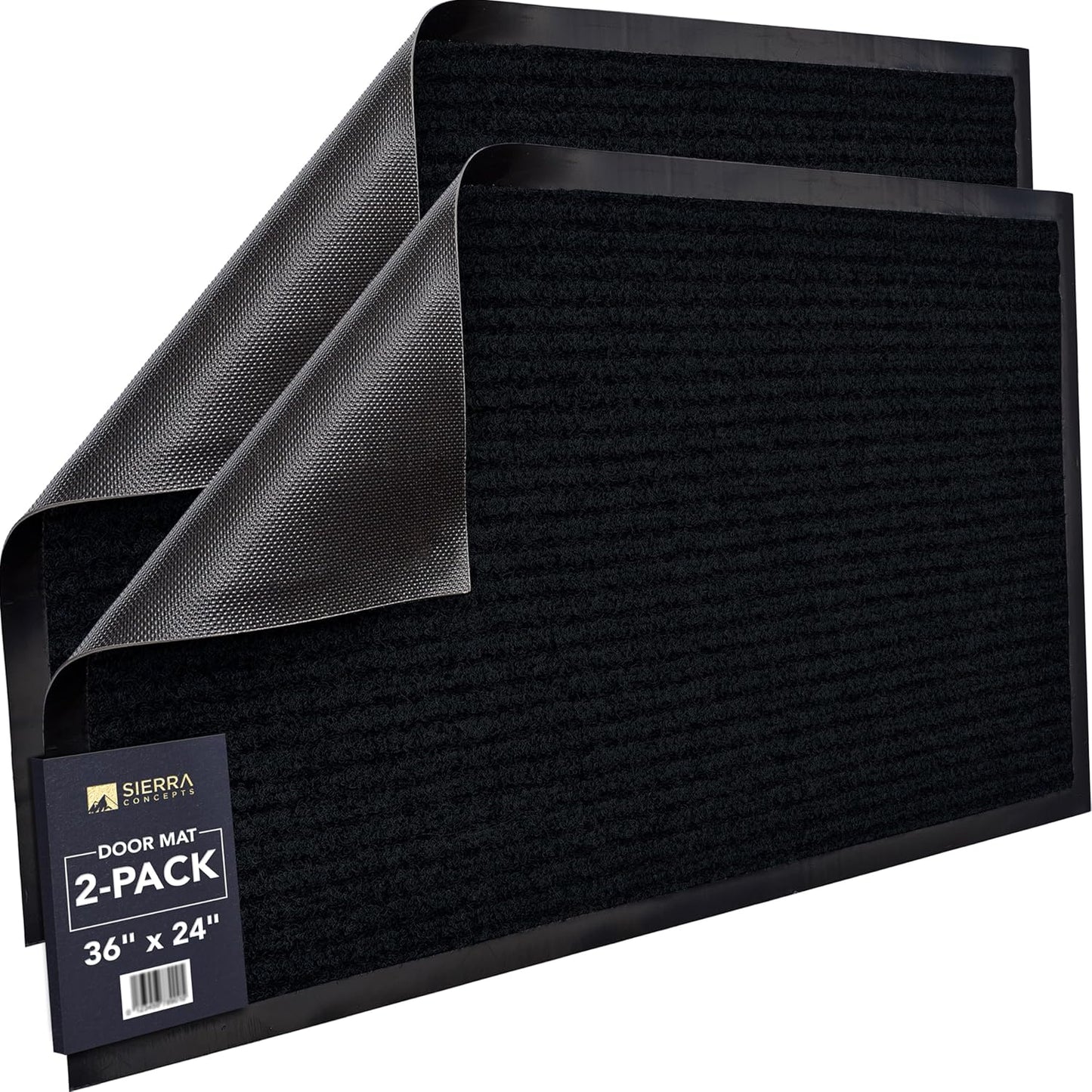 Sierra Concepts 2-Pack Front Door Mat - Large 36 x 24 Welcome Indoor Outdoor Entryway Mats for Shoe Scraper, Ideal for Inside Outside High Traffic Area, Black