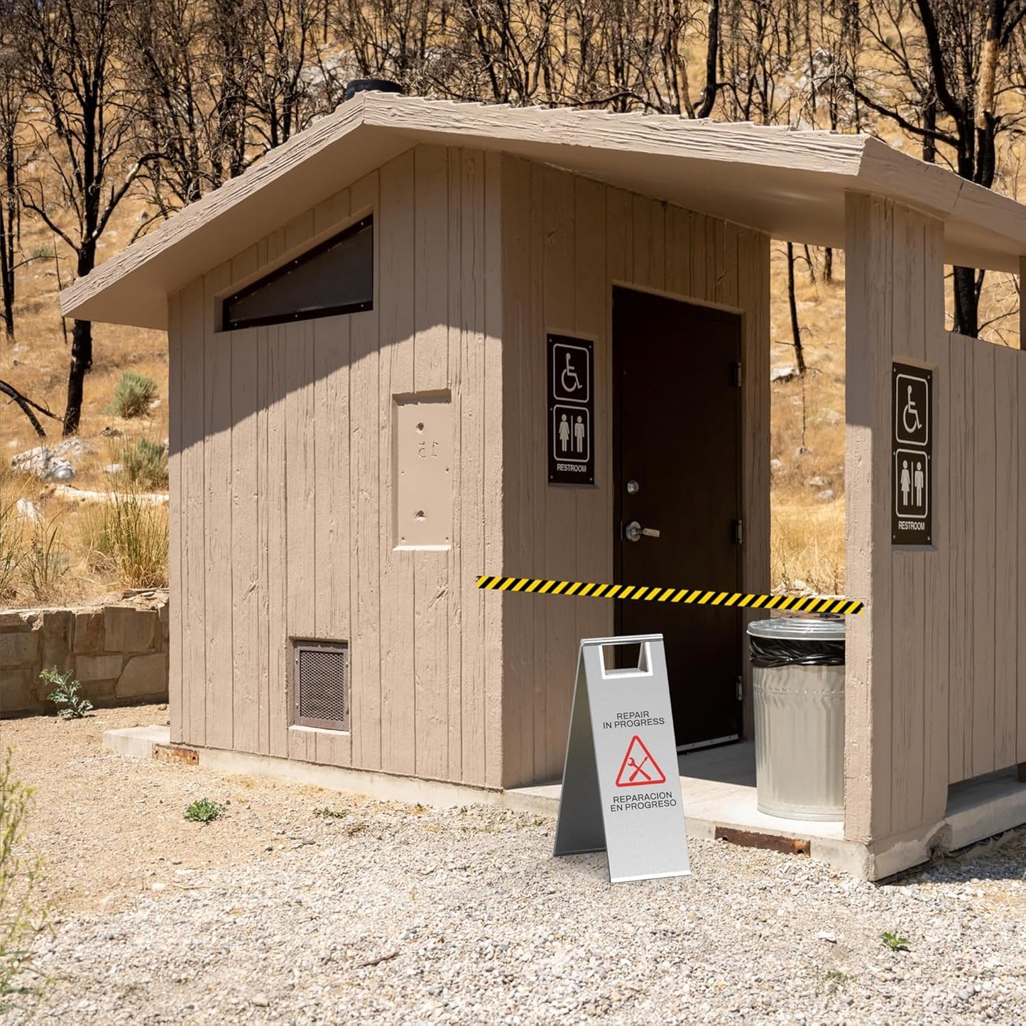 Stainless Steel Repair In Progress Sign Portable Foldable Sign 2-Pack (Silver)