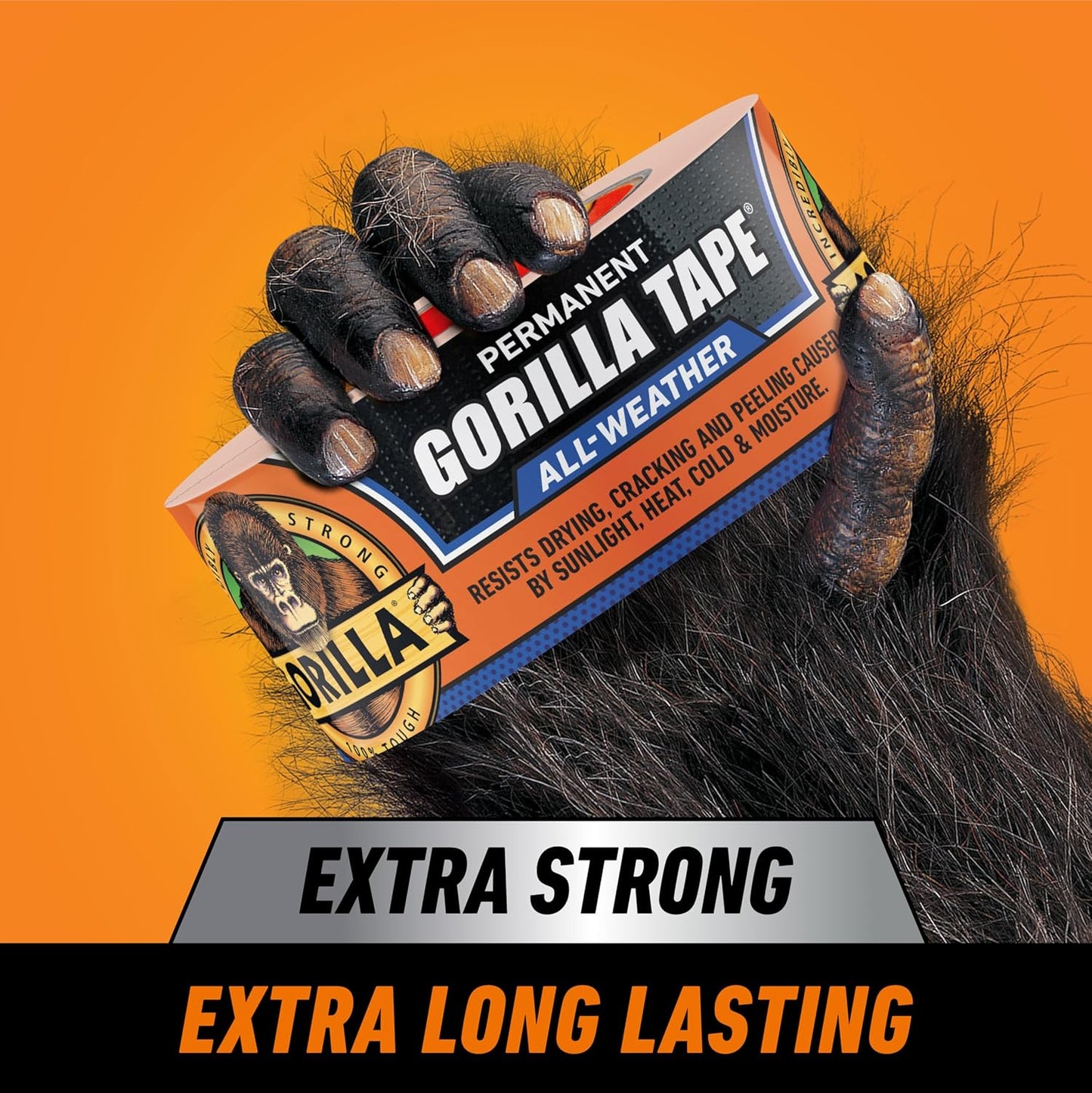 Gorilla All Weather Duct Tape, Black, 1.88" x 25 yd (Pack of 1) - UV and Temperature Resistant Waterproof Tape for Outdoor Repairs