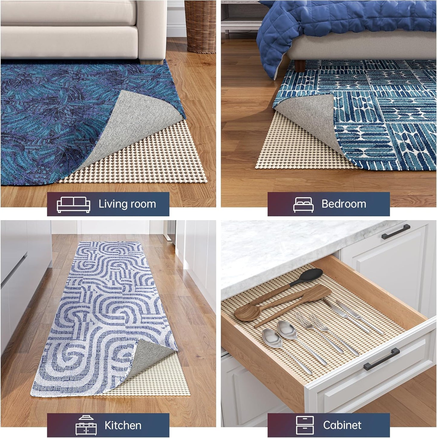 Non-Slip Rug Pad Gripper 5x8 Feet, Anti Skid Mat for Under Area Rugs, Keeps Rugs in Position and Safe, Thick Cushioned Carpet Pad for Hardwood Floors Protection