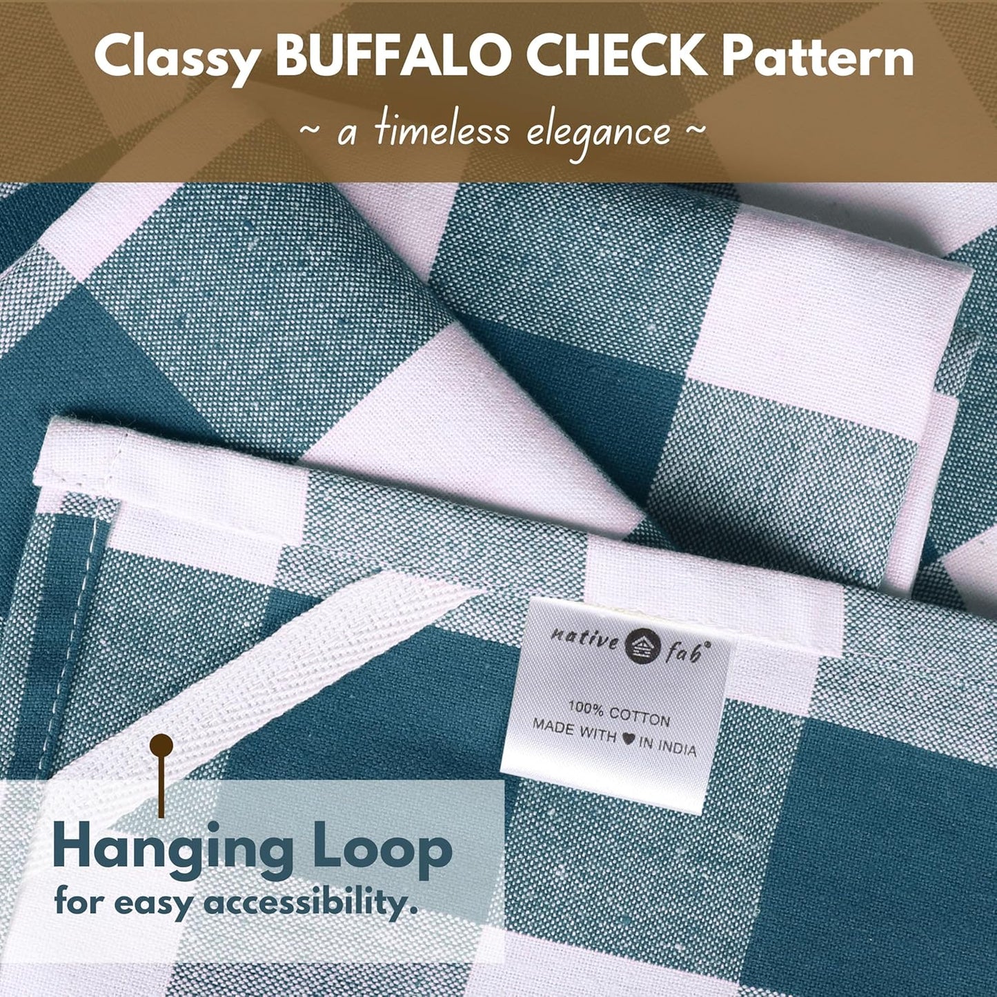 Native Fab 6-Pack Kitchen Towel with Hanging Loop 16x26 inches, Cotton Buffalo Check Kitchen Towels for Cleaning Drying, Washcloths Soft & Absorbent Cloth Rags, Bar Towel, Dish Cloth, Teal Green