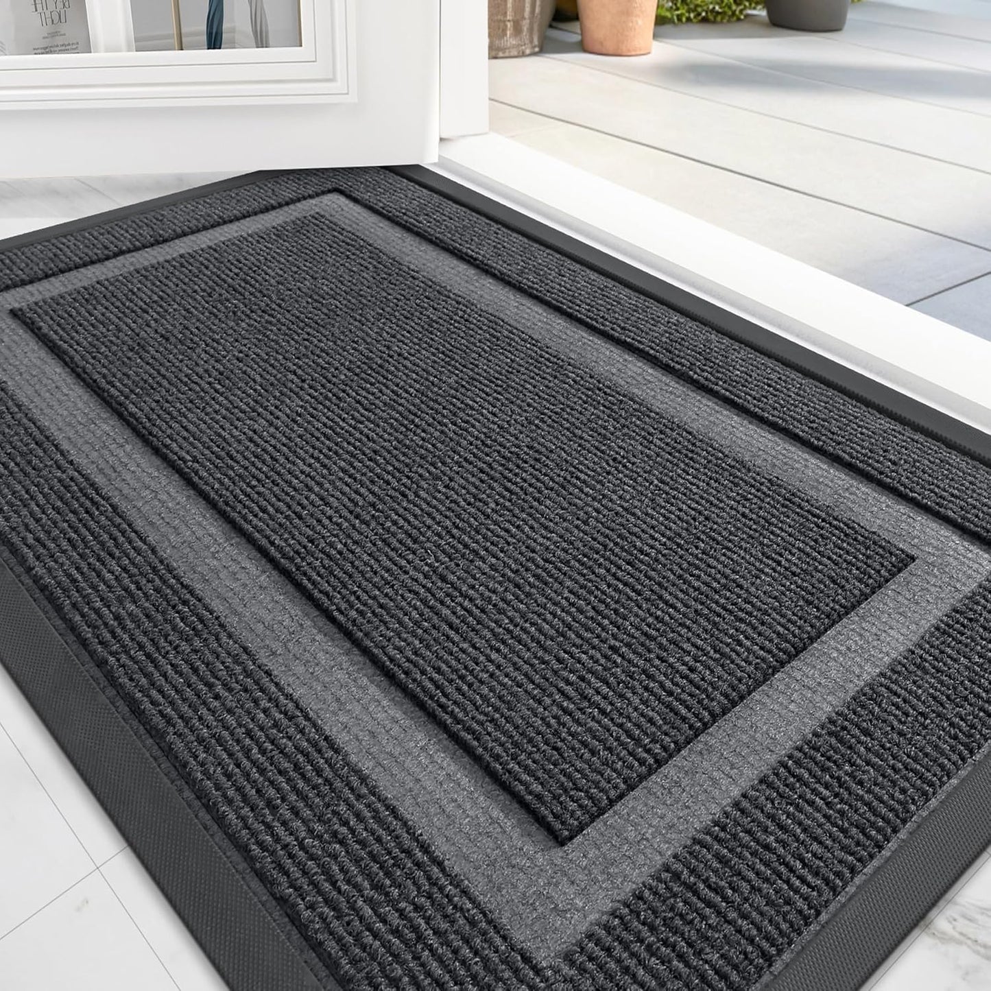 OLANLY Front Door Mat Indoor Outdoor Entrance, Waterproof All-Season, All-Weather Doormat, Sturdy Natural Rubber, Fade Resistant, Low Profile, Easy Clean Patio Porch Entryway Mat, 71x47, Grey