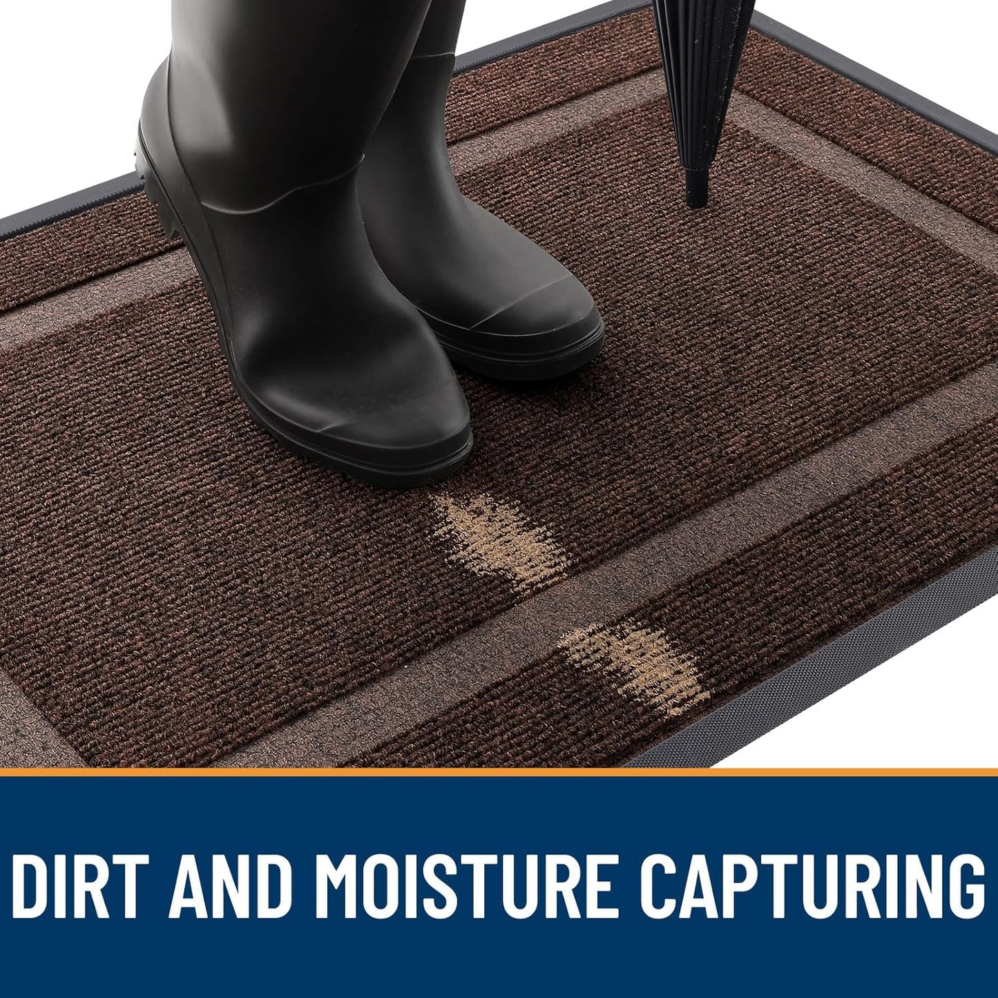 OLANLY Front Door Mat Indoor Outdoor Entrance, Waterproof All-Season, All-Weather Doormat, Sturdy Natural Rubber, Fade Resistant, Low Profile, Easy Clean Patio Porch Entryway Mat, 47x23, Dark Brown