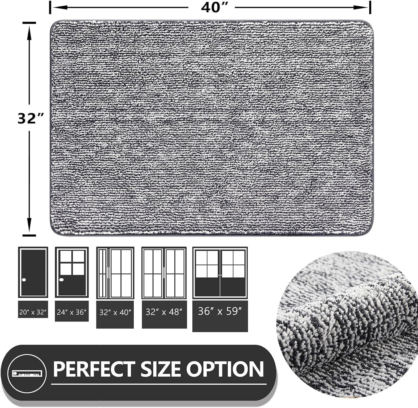 REFETONE Doormat, 32'x40', Indoor Absorbent Non Slip Dark Grey Doormat, Resist Dirt, Machine Washable, Low-Profile Entry Rug for High-Traffic Areas, Housewarming Gift